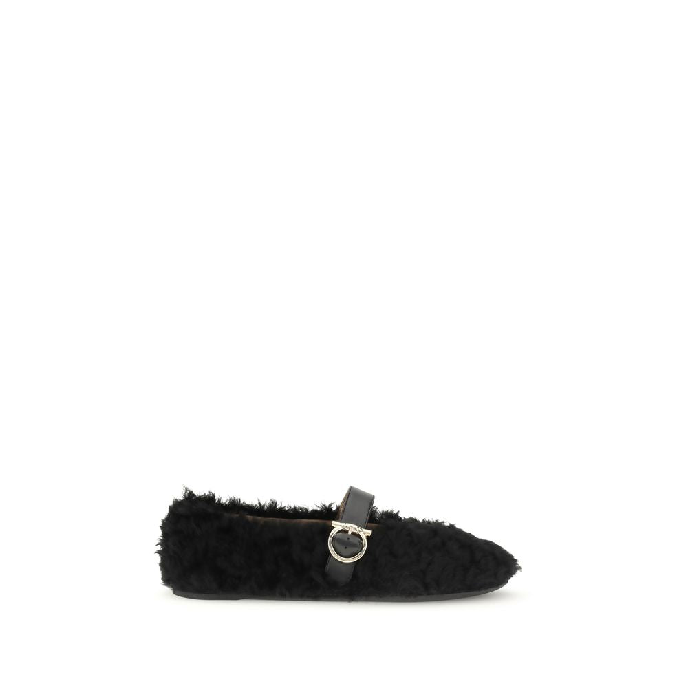 Ferragamo Black Fur Ballet Flats | Regal Royce