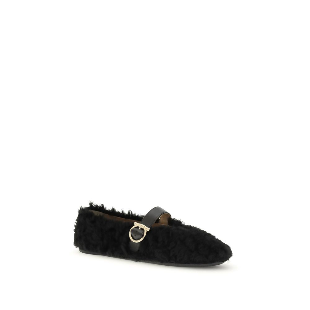 Ferragamo Black Fur Ballet Flats | Regal Royce