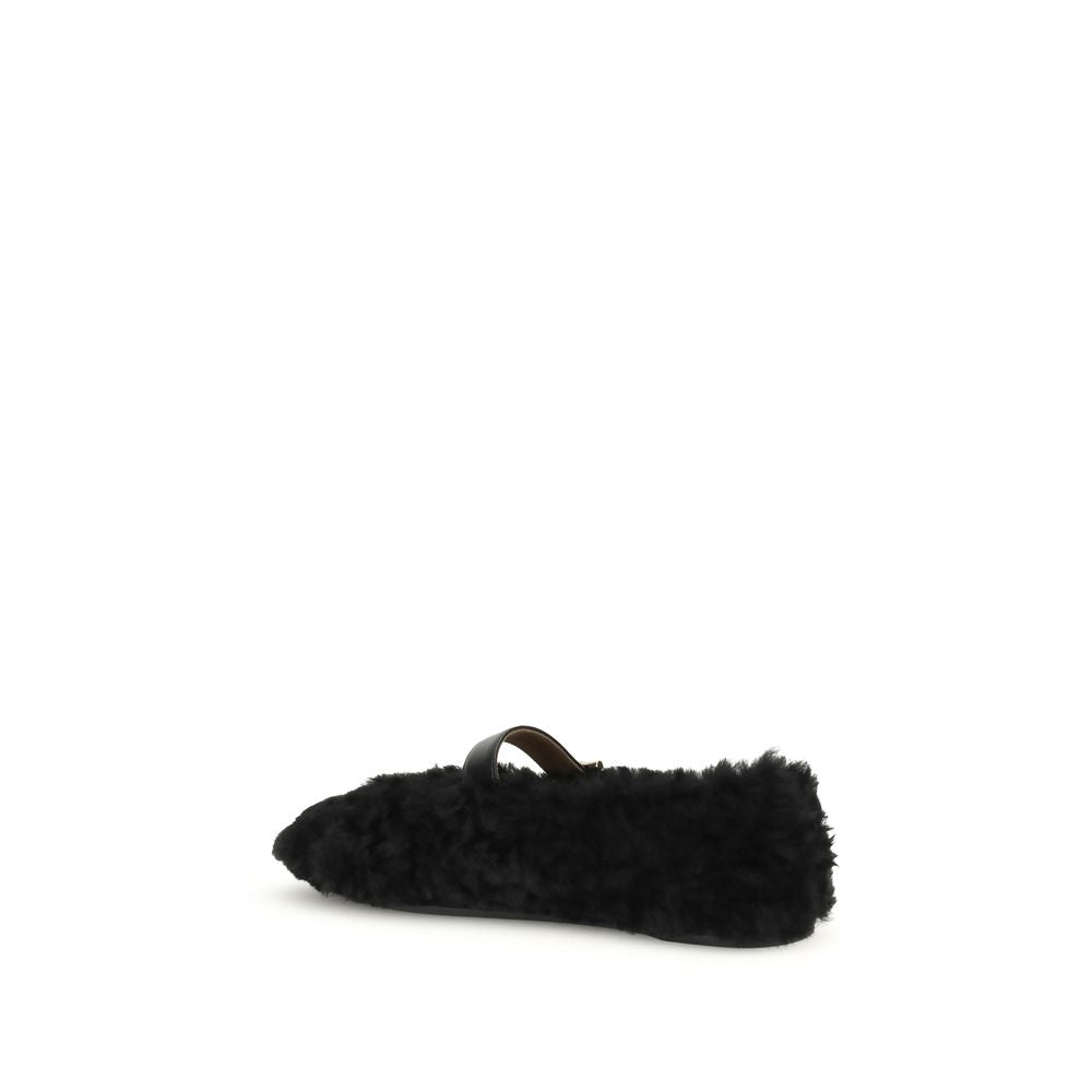 Ferragamo Black Fur Ballet Flats | Regal Royce