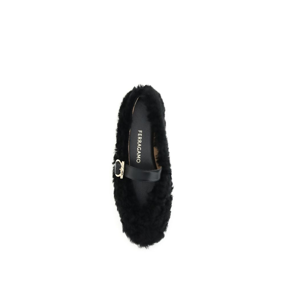 Ferragamo Black Fur Ballet Flats | Regal Royce