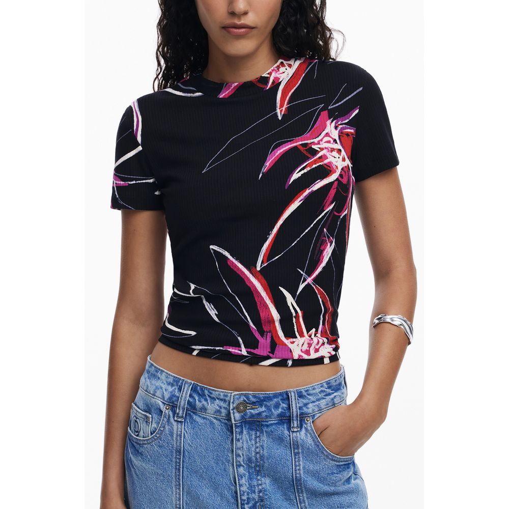 Desigual Nero Viscosa Women T-Shirt | Regal Royce