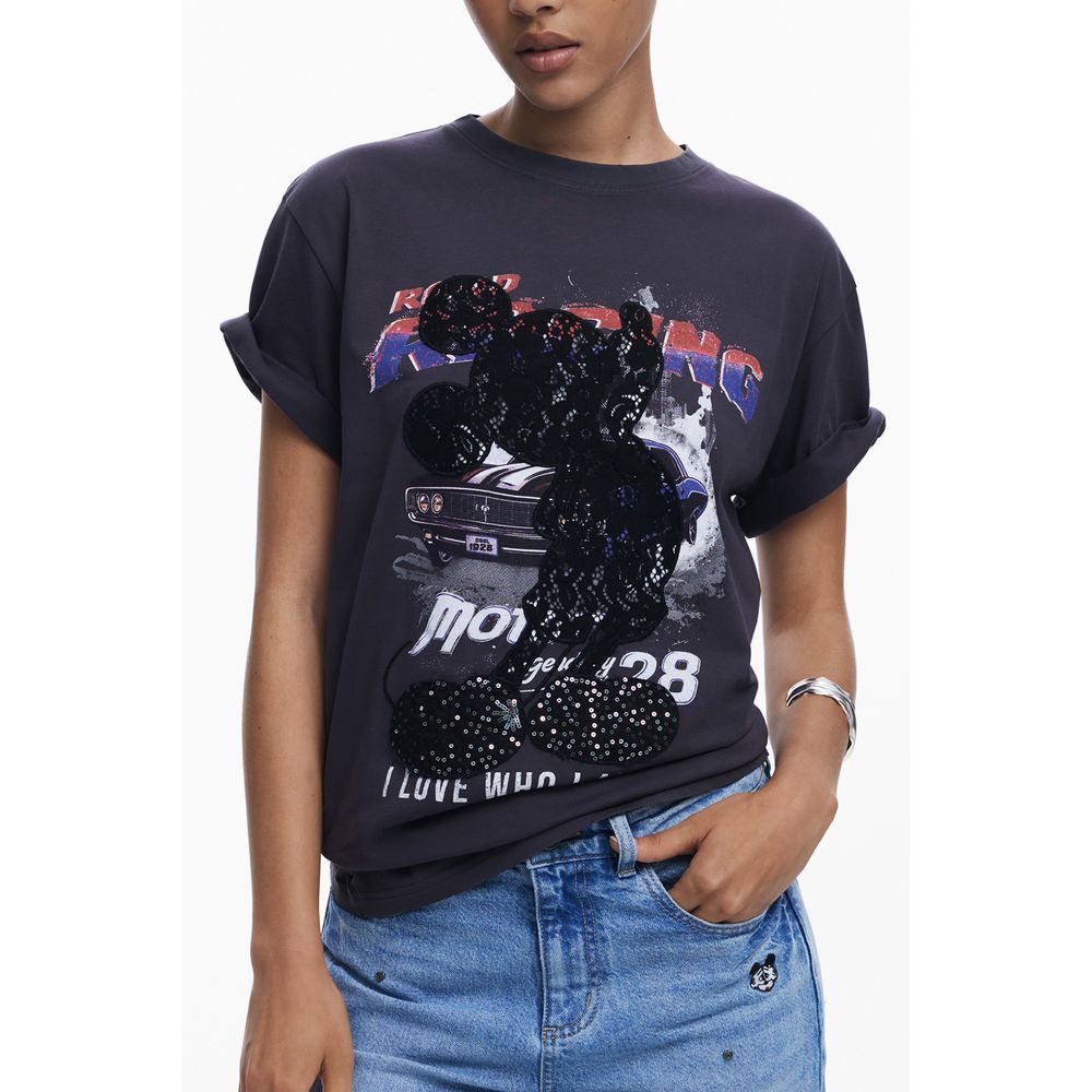 Desigual Black Cotton Women T-Shirt | Regal Royce