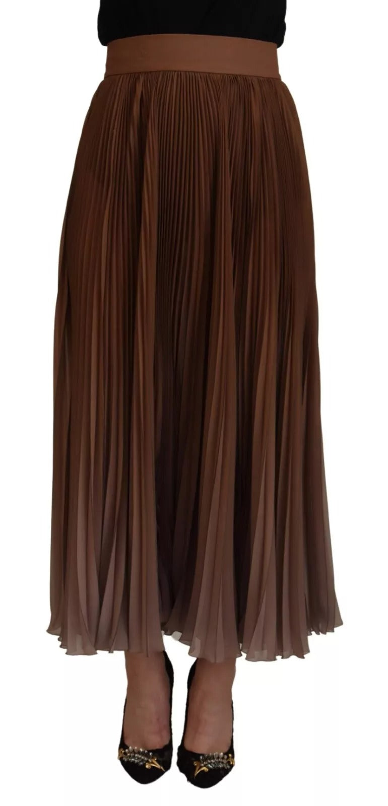 Dolce & Gabbana Beige Longuette Plisse Chiffon Midi Skirt | Regal Royce