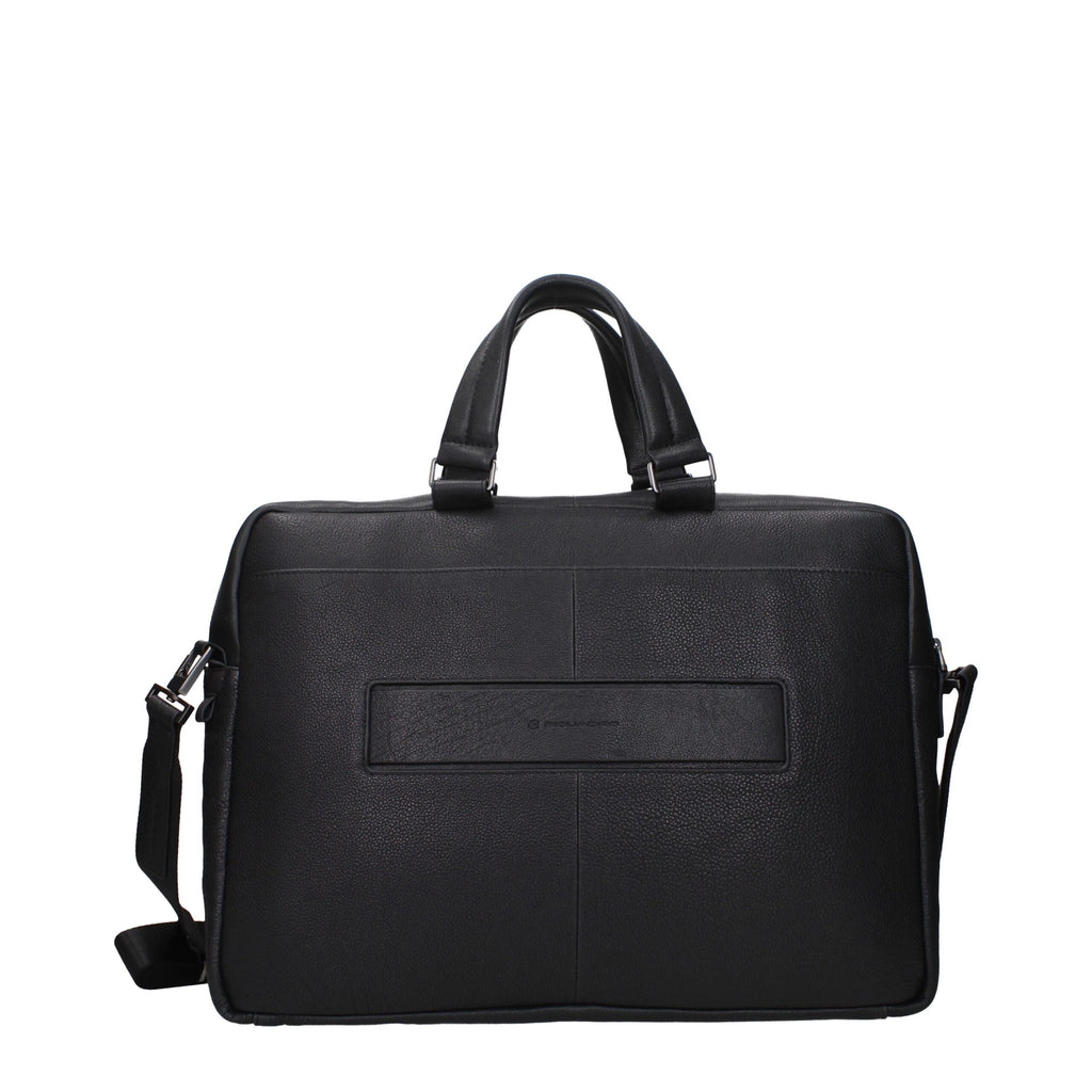 Piquadro Black Leather Business And Laptop Bag