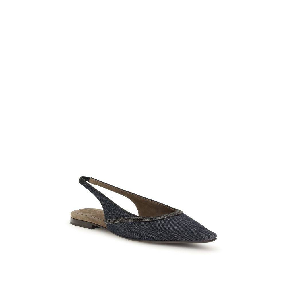 Brunello Cucinelli Blue Cotton Ballet Flats