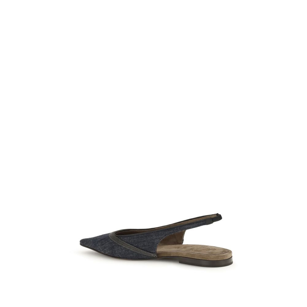 Brunello Cucinelli Blue Cotton Ballet Flats | Regal Royce