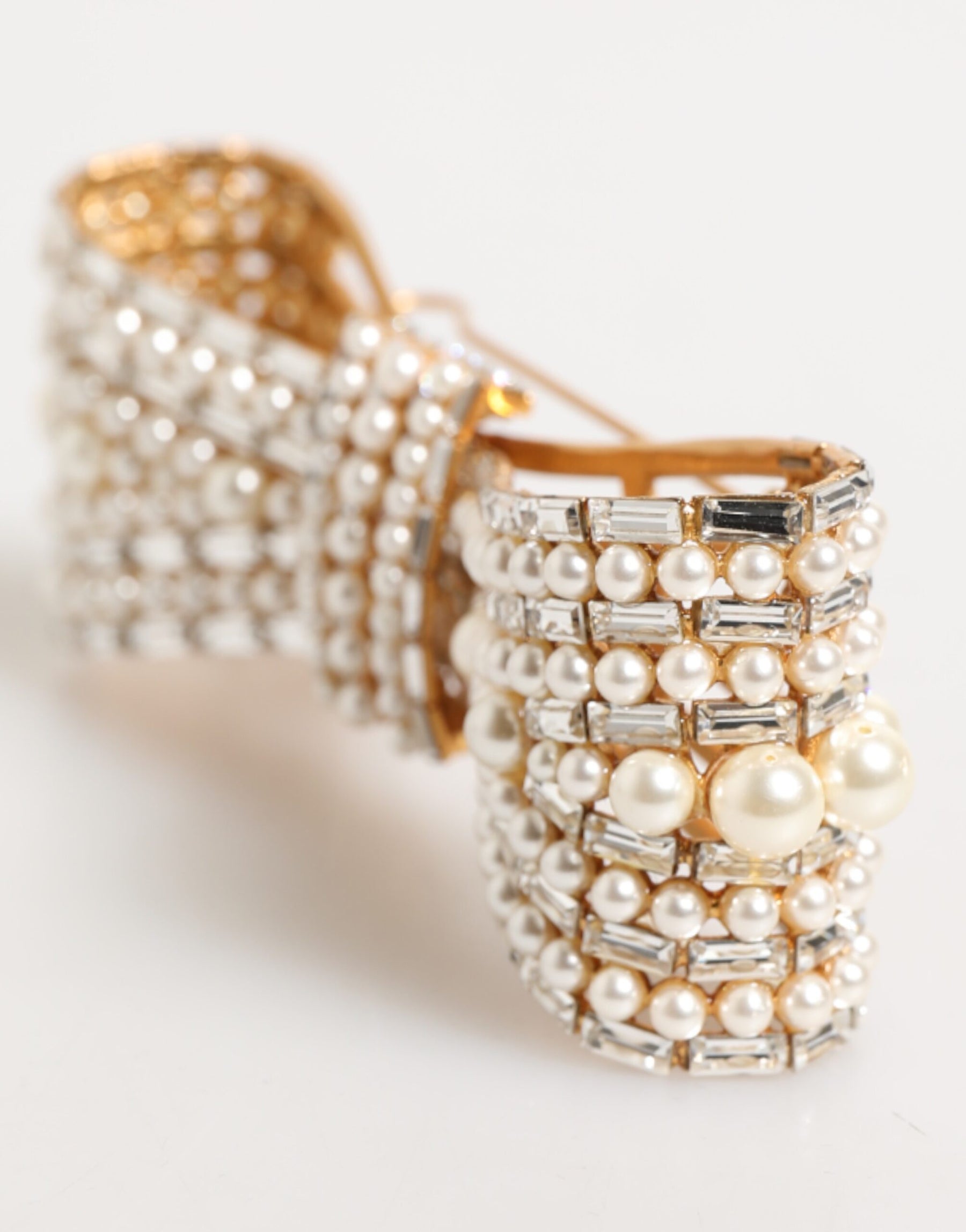 Dolce & Gabbana Gold Brass Glas Crystal Faux Pearl Embellished Brooch | Regal Royce