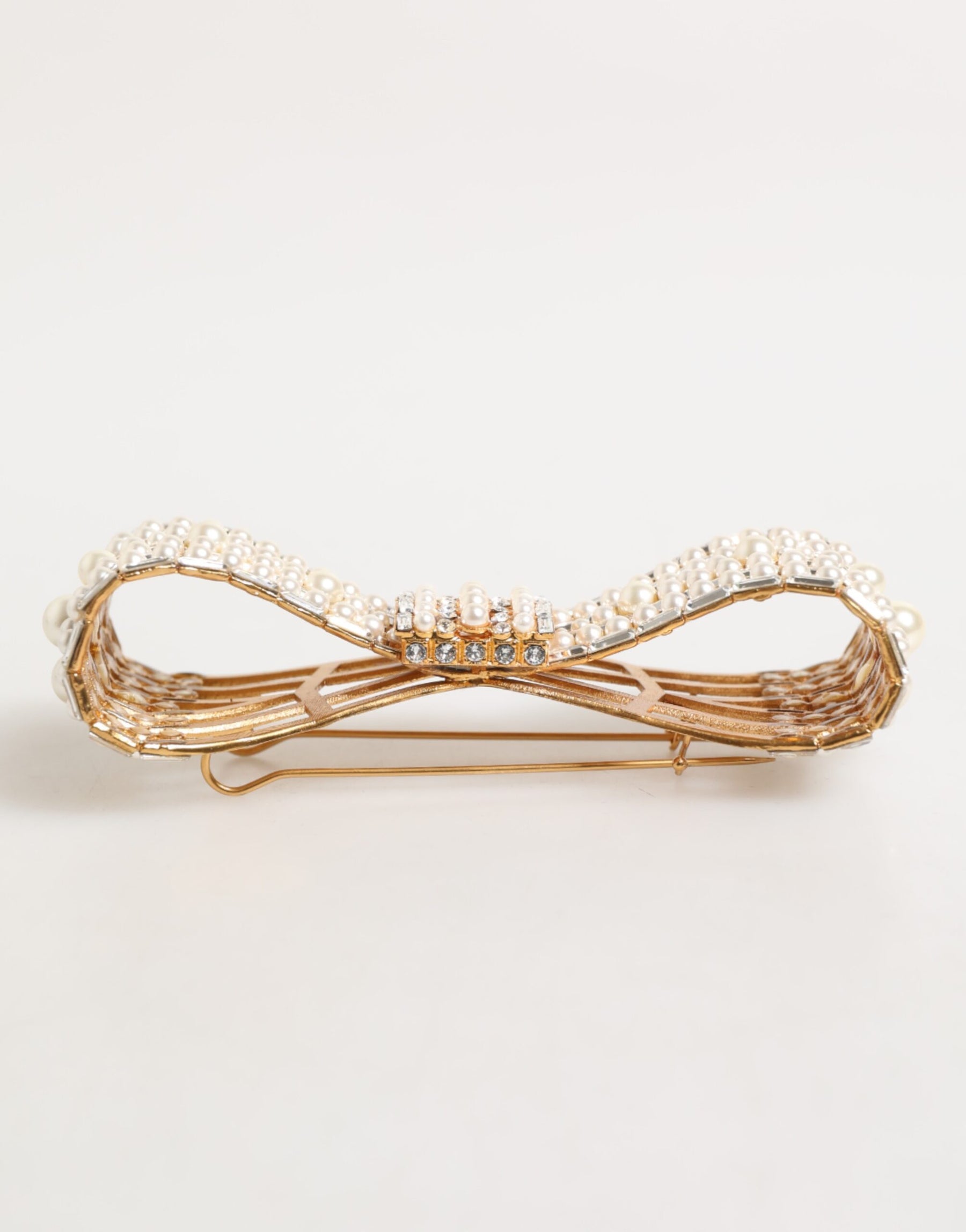 Dolce & Gabbana Gold Brass Glas Crystal Faux Pearl Embellished Brooch | Regal Royce