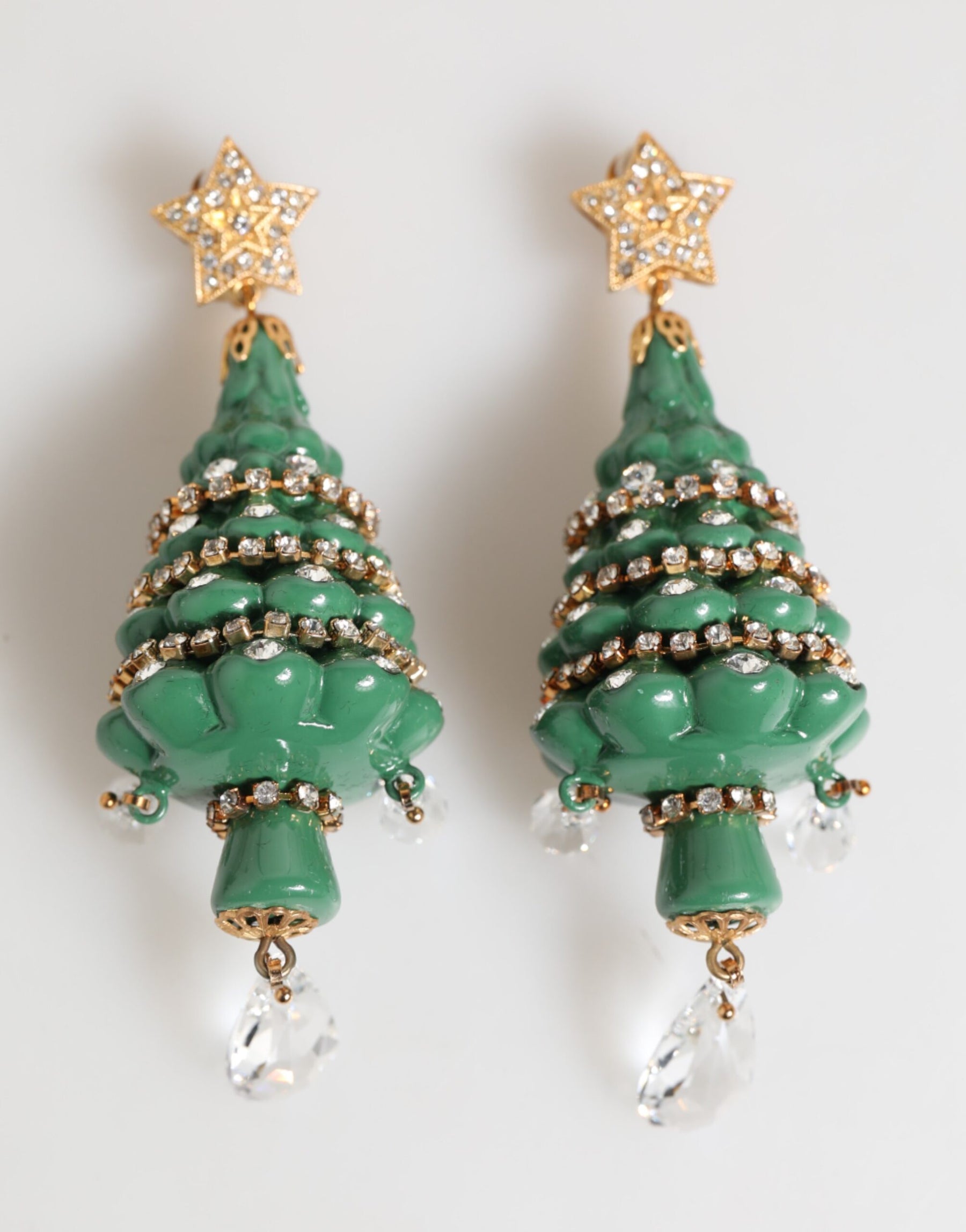 Dolce & Gabbana Gold Brass Multicolour Christmas Tree Earrings | Regal Royce