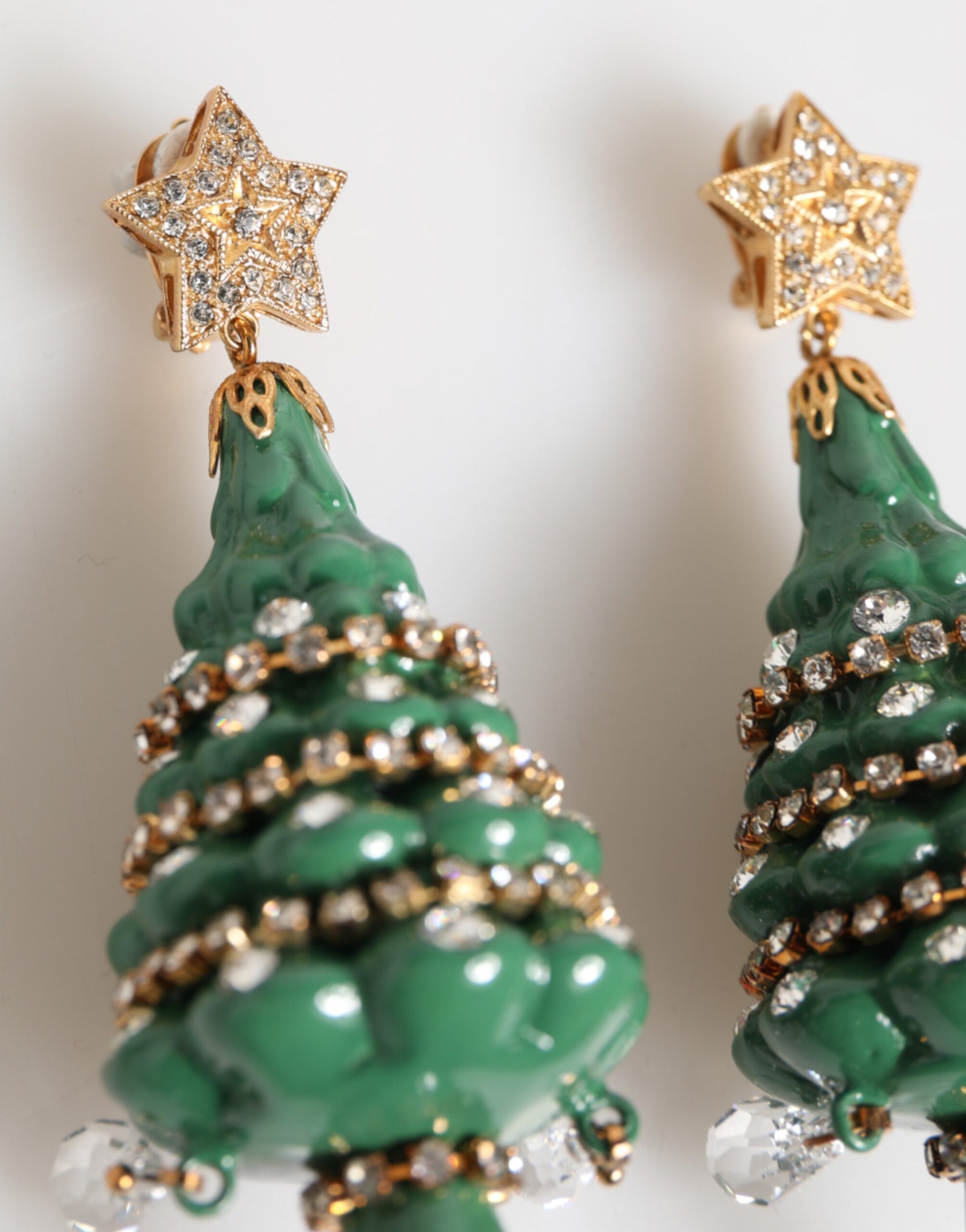 Dolce & Gabbana Gold Brass Multicolour Christmas Tree Earrings | Regal Royce