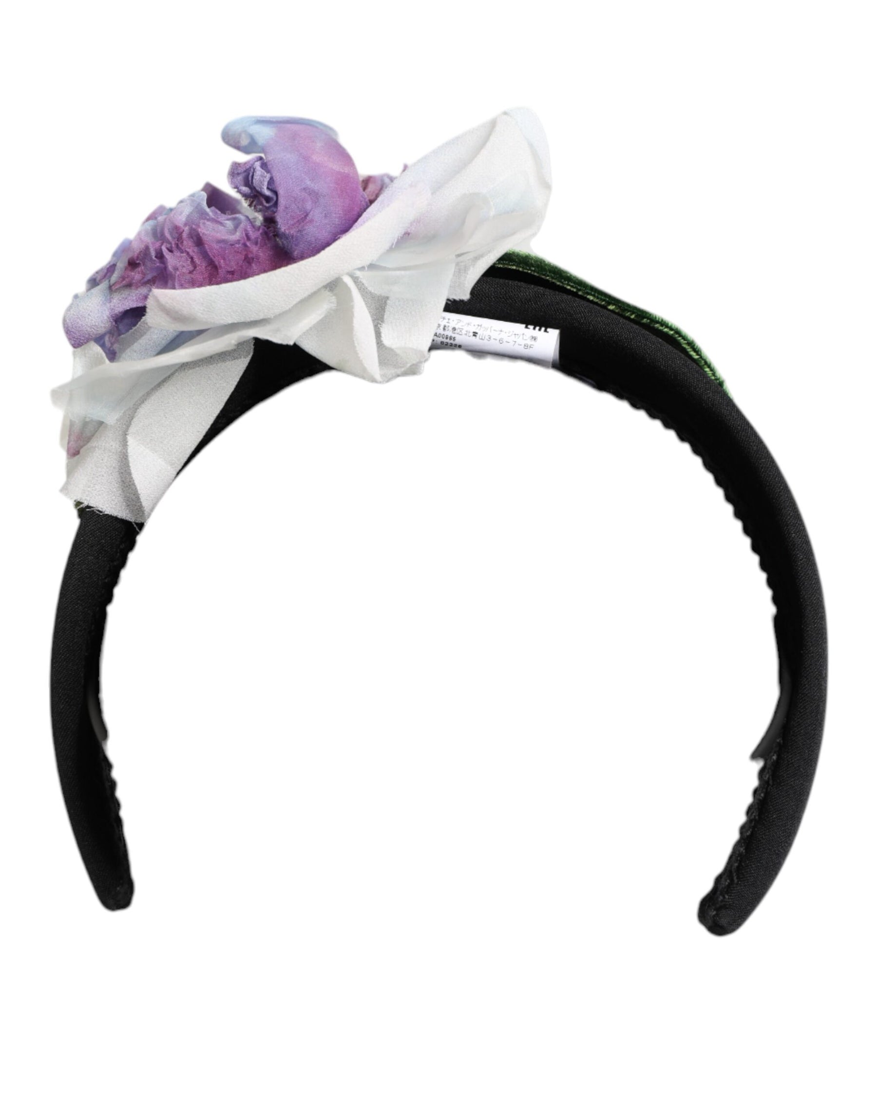 Dolce & Gabbana Black Green Silk Purple White Floral Appliqué Accessory Headband | Regal Royce