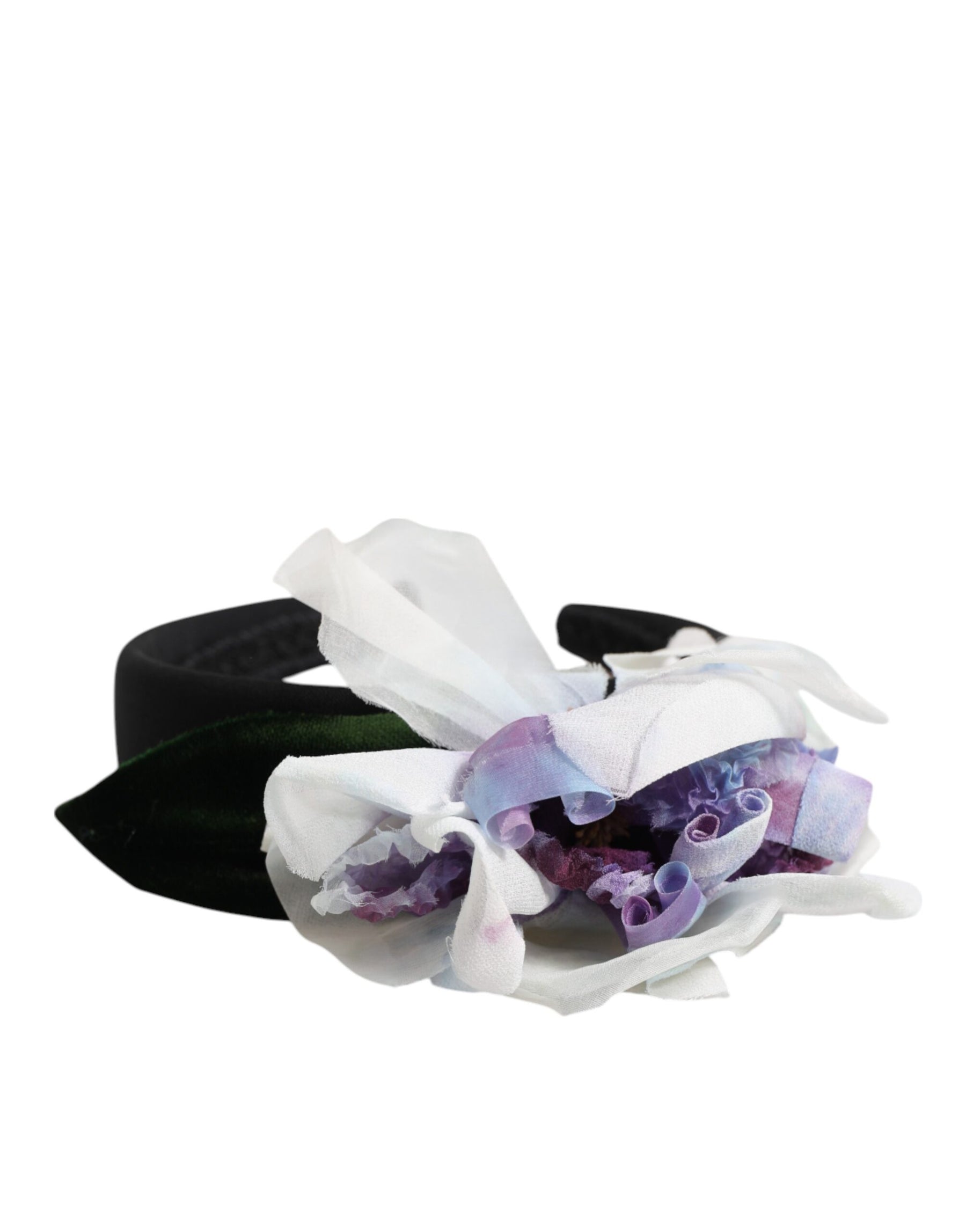 Dolce & Gabbana Black Green Silk Purple White Floral Appliqué Accessory Headband | Regal Royce