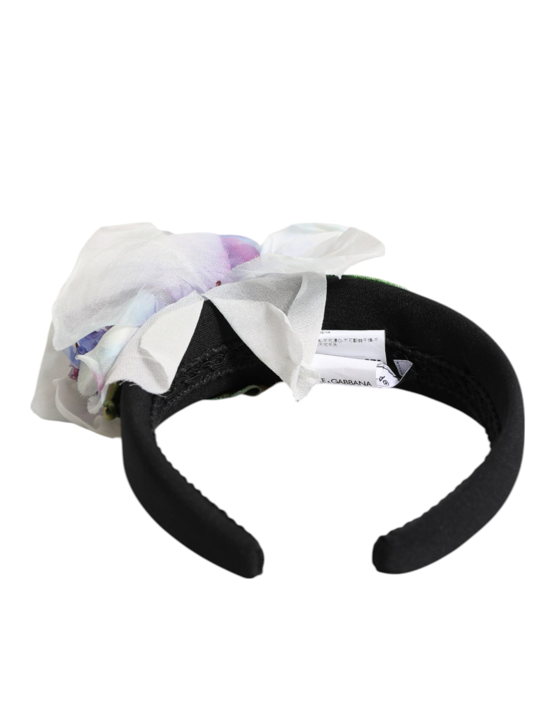 Dolce & Gabbana Black Green Silk Purple White Floral Appliqué Accessory Headband | Regal Royce