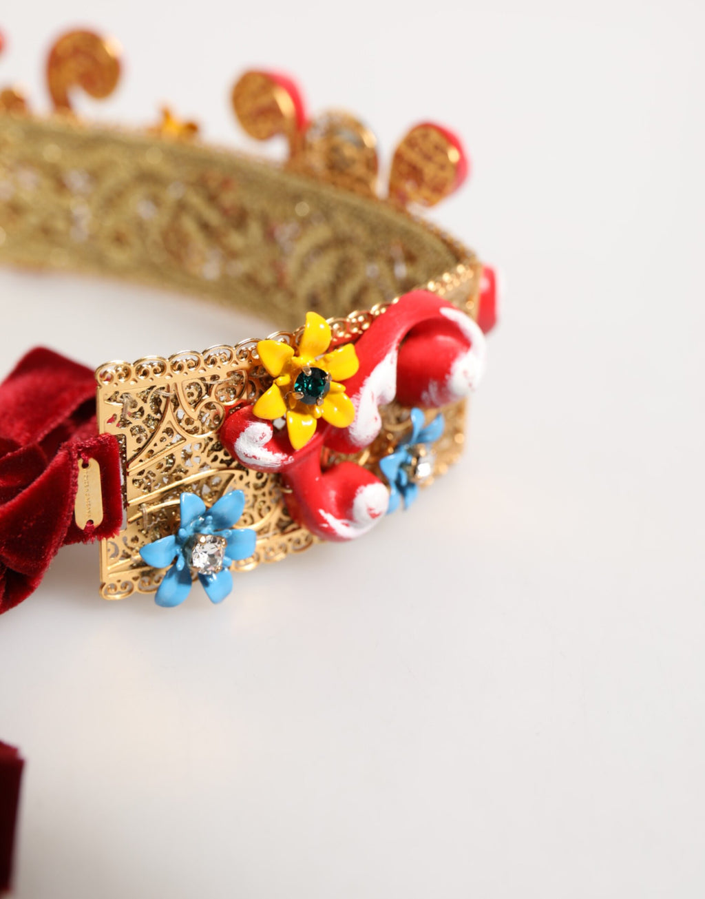 Dolce & Gabbana Red Carretto Multicolor Crystal Gold Tiara Crow Headband