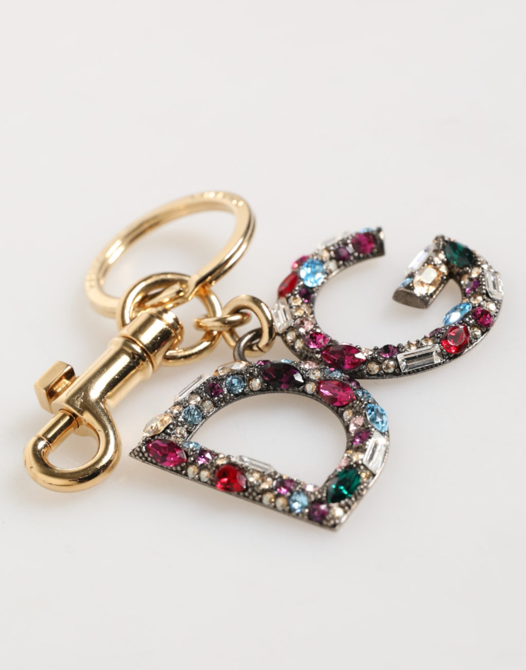 Dolce & Gabbana Multicolor Crystal DG Logo Gold Keychain Charm Keyring