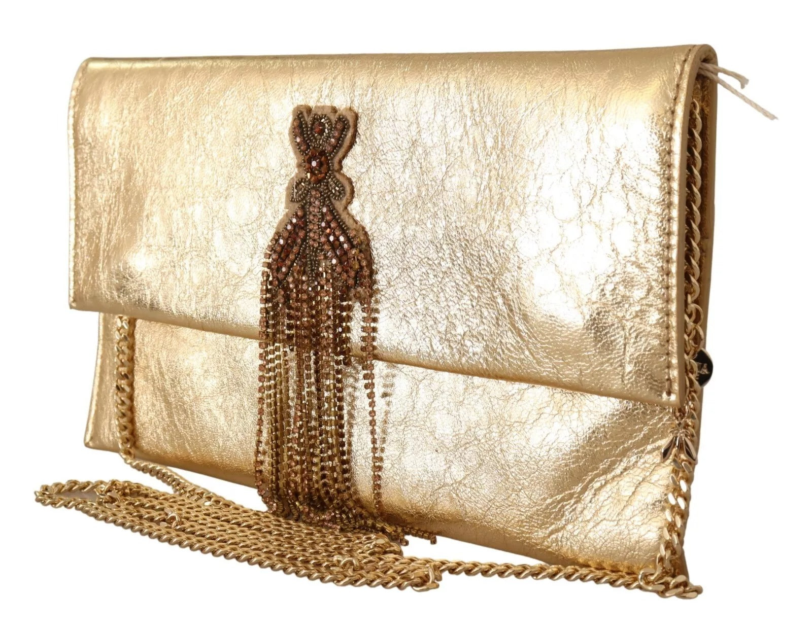 Patrizia Pepe Gold Leather Embellished Shoulder Strap Bag | Regal Royce