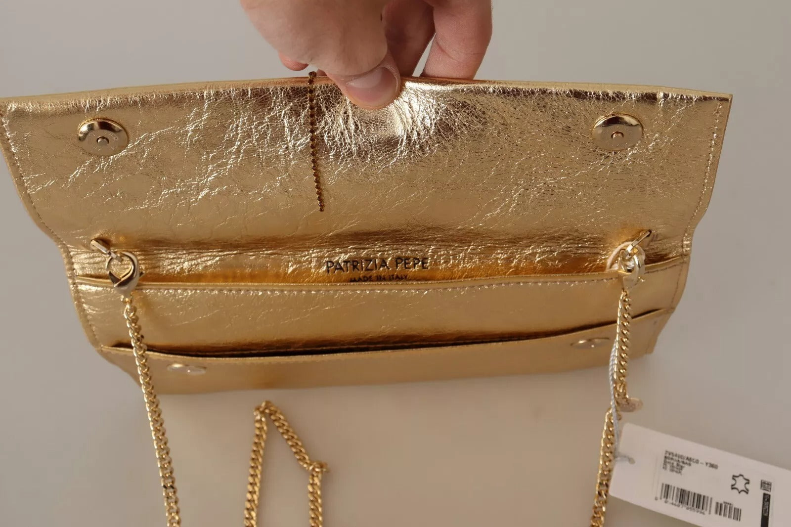 Patrizia Pepe Gold Leather Embellished Shoulder Strap Bag | Regal Royce