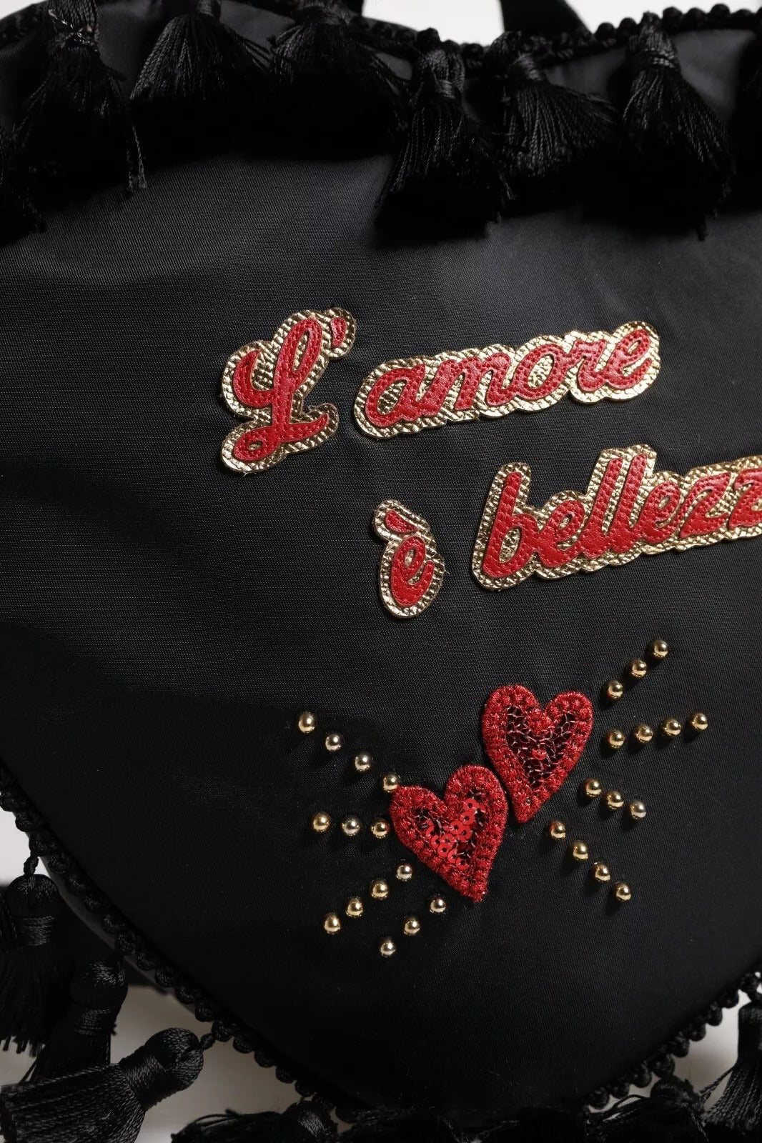 Dolce & Gabbana Black Heart L'Amore Patch Embellished Kids Backpack | Regal Royce