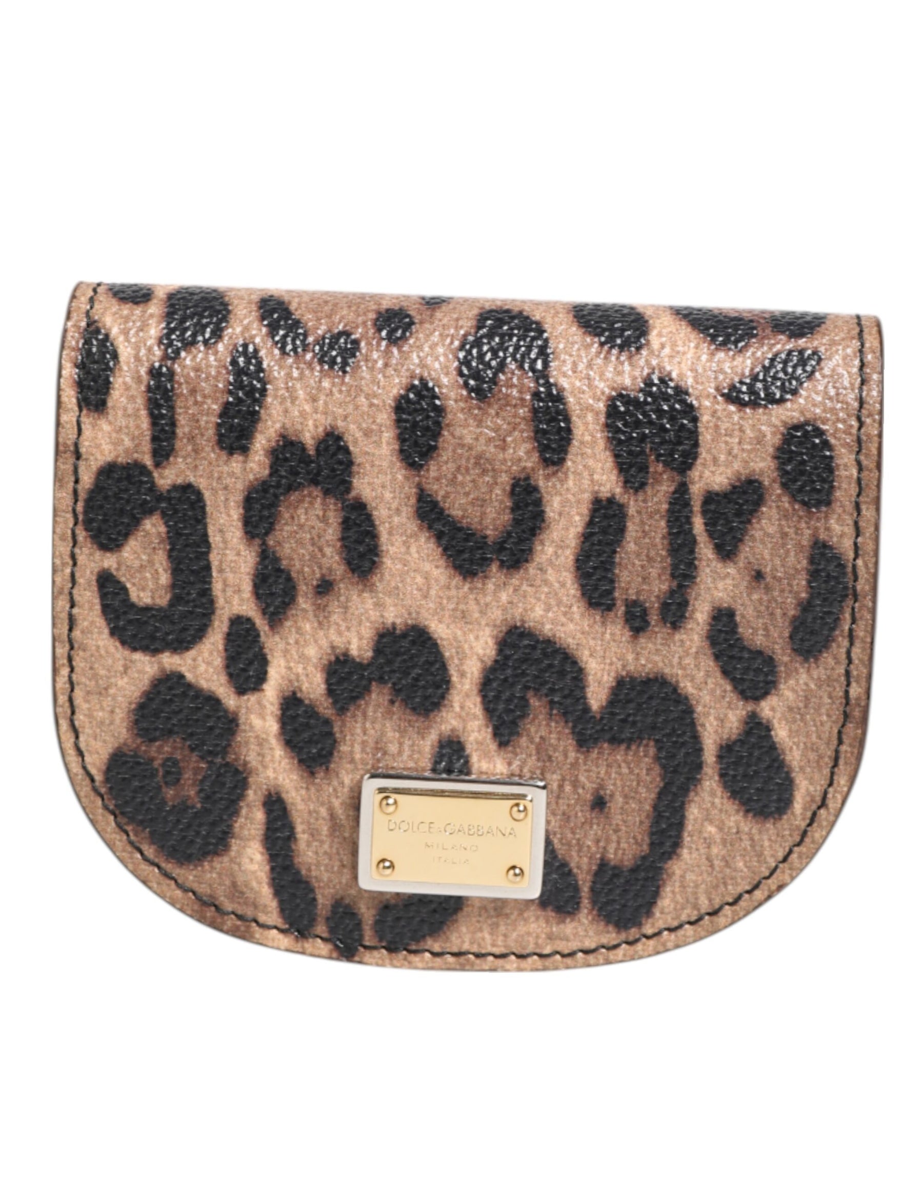 Dolce & Gabbana Brown Black Calf Leather Leopard Print Logo Plaque Wallet | Regal Royce