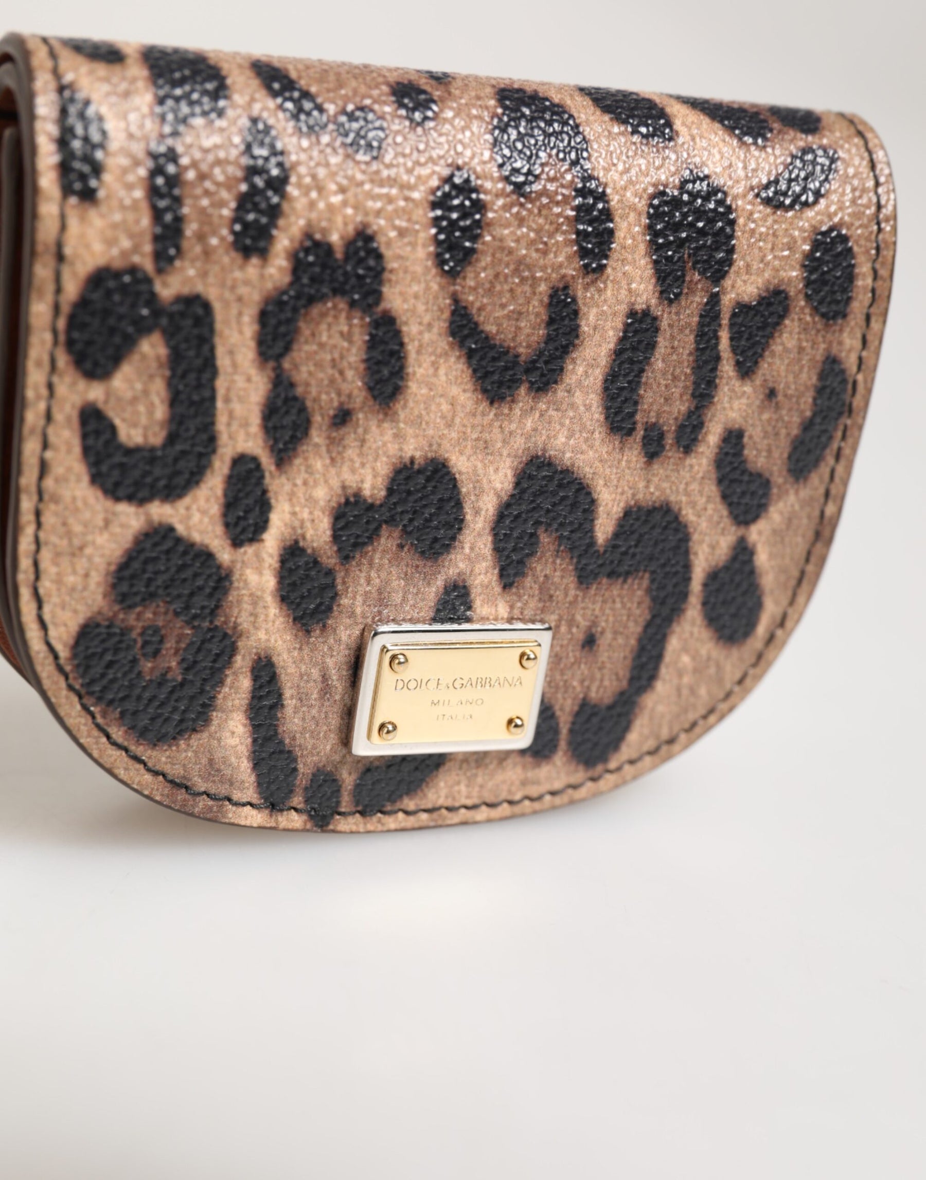 Dolce & Gabbana Brown Black Calf Leather Leopard Print Logo Plaque Wallet | Regal Royce