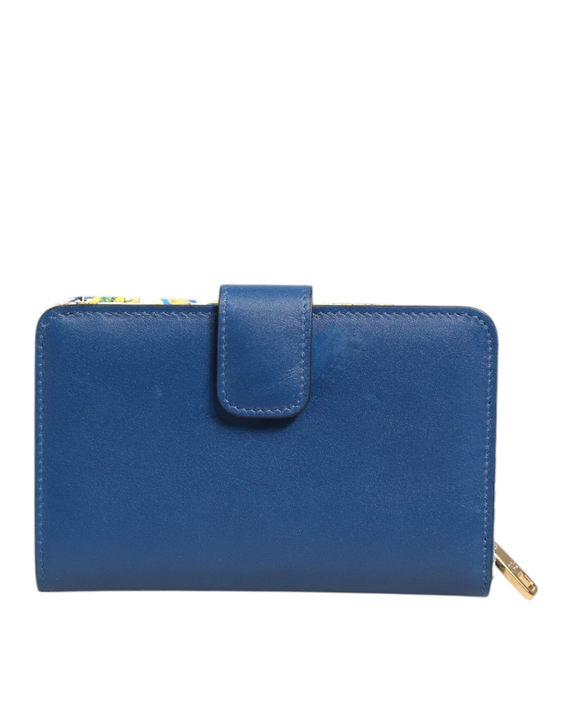 Dolce & Gabbana Blue Leather Continental Tile Print Zip Card Holder Purse Wallet | Regal Royce