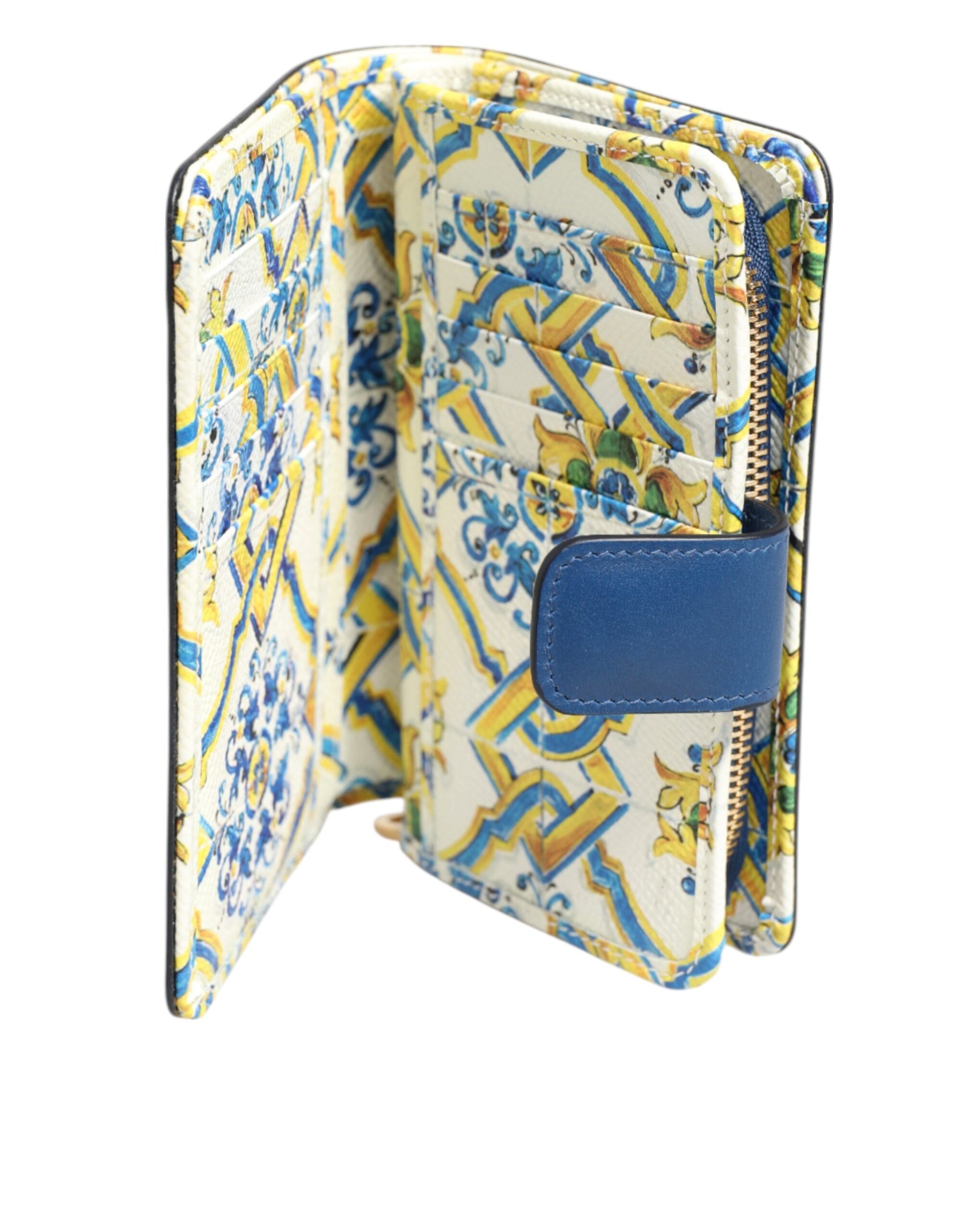 Dolce & Gabbana Blue Leather Continental Tile Print Zip Card Holder Purse Wallet | Regal Royce