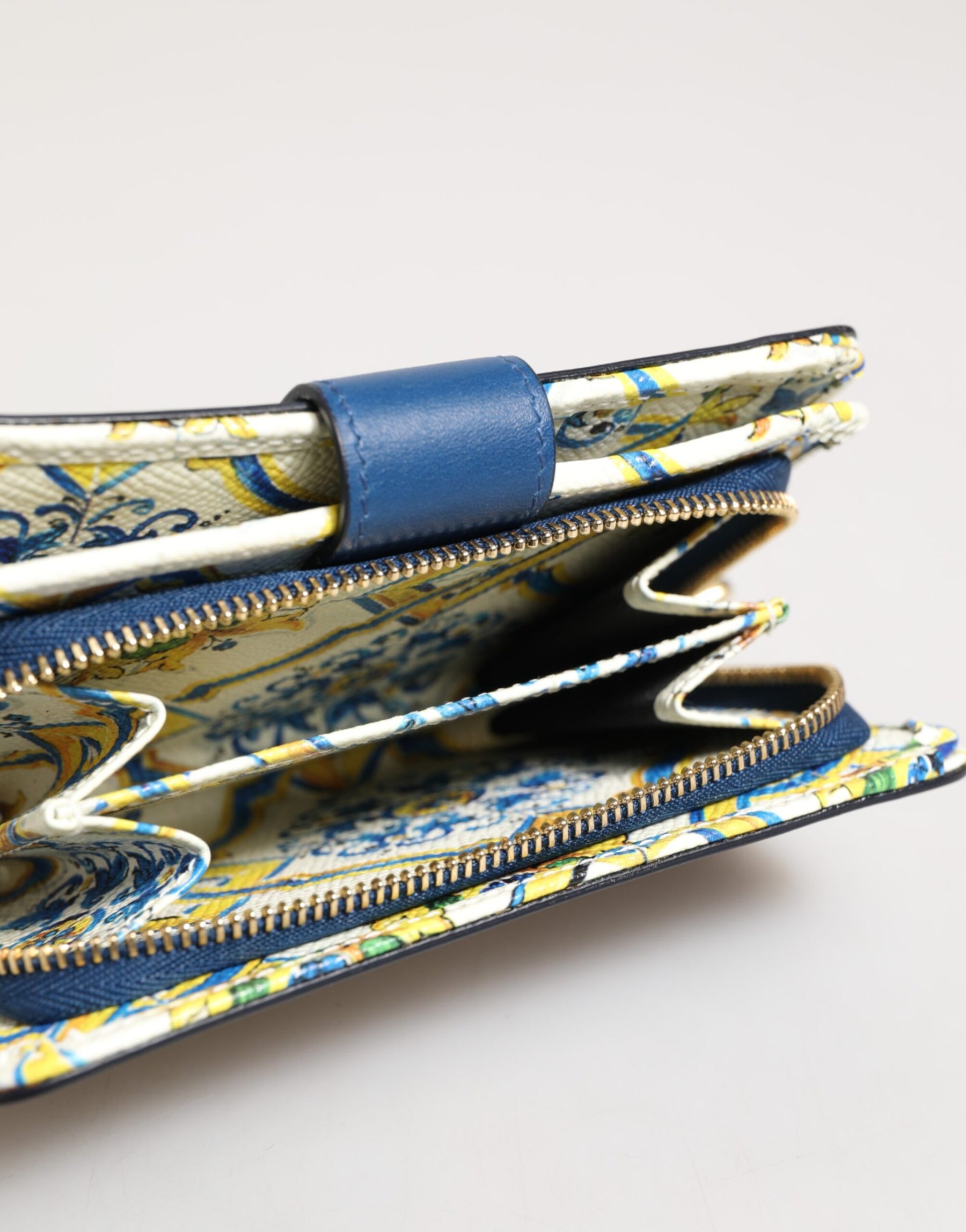 Dolce & Gabbana Blue Leather Continental Tile Print Zip Card Holder Purse Wallet | Regal Royce