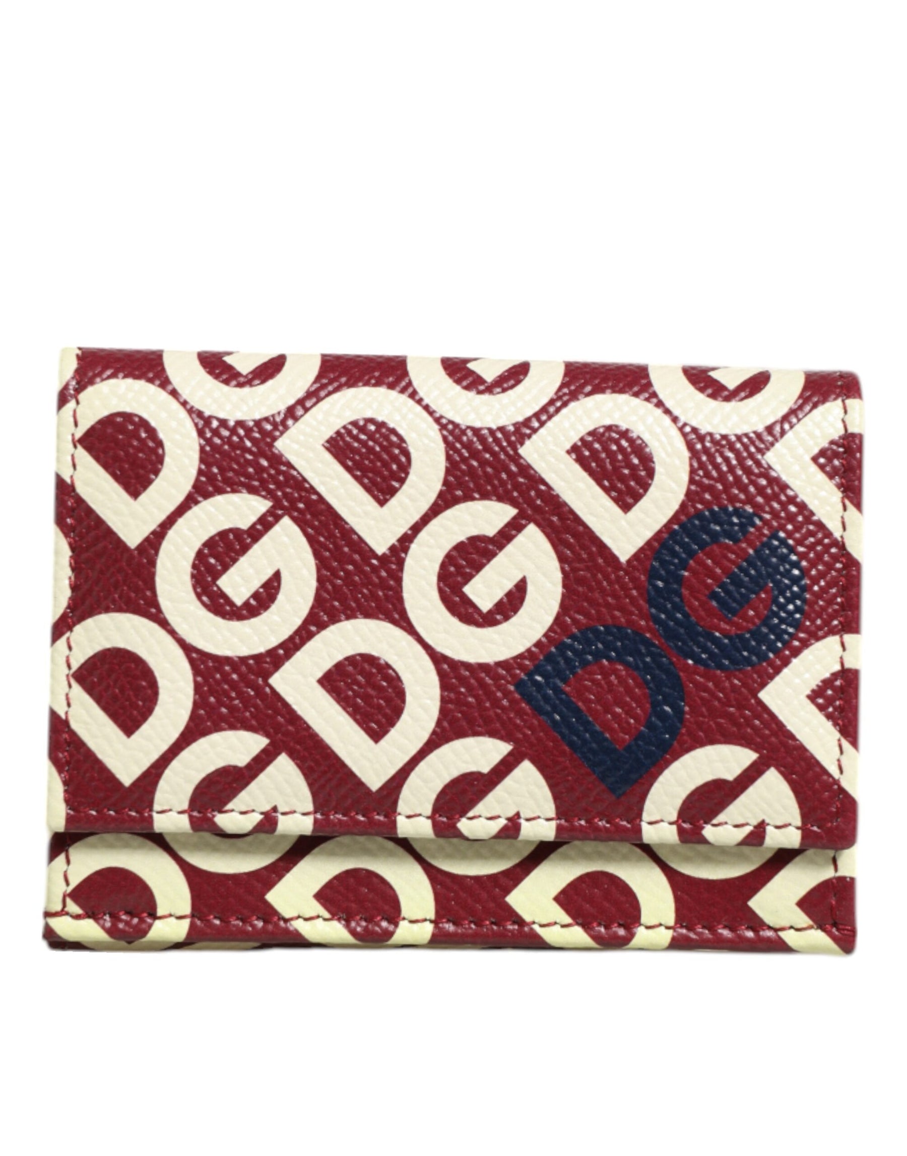 Dolce & Gabbana Burgundy Logo Print Calf Leather French Flap Card Holder Wallet | Regal Royce