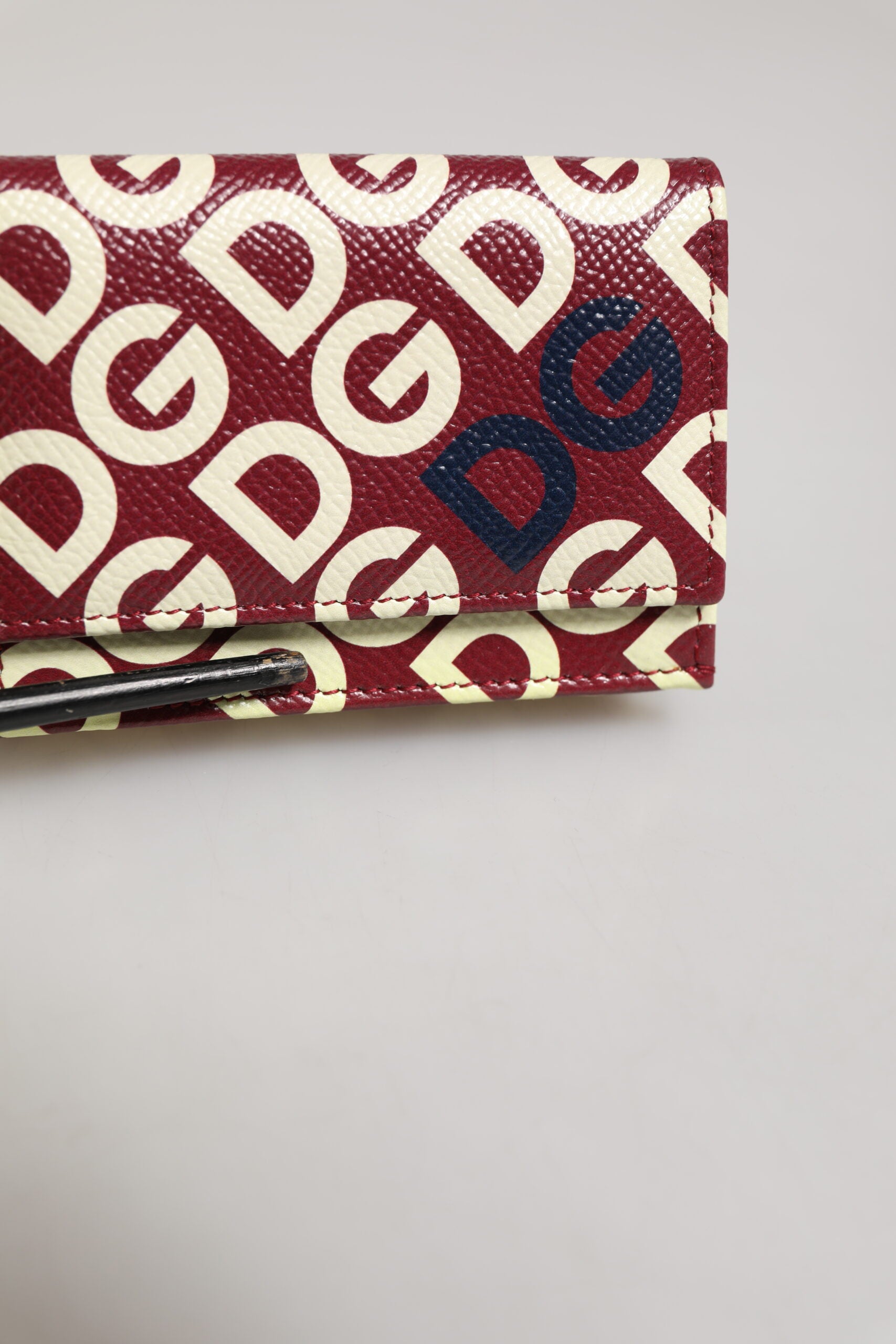 Dolce & Gabbana Burgundy Logo Print Calf Leather French Flap Card Holder Wallet | Regal Royce