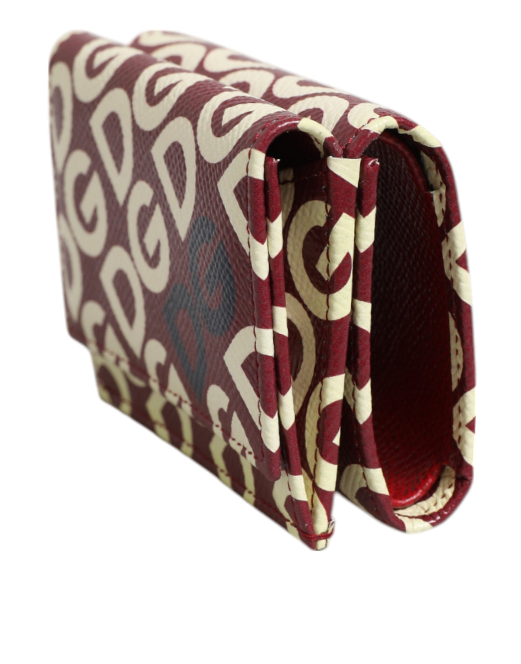 Dolce & Gabbana Burgundy Logo Print Calf Leather French Flap Card Holder Wallet | Regal Royce