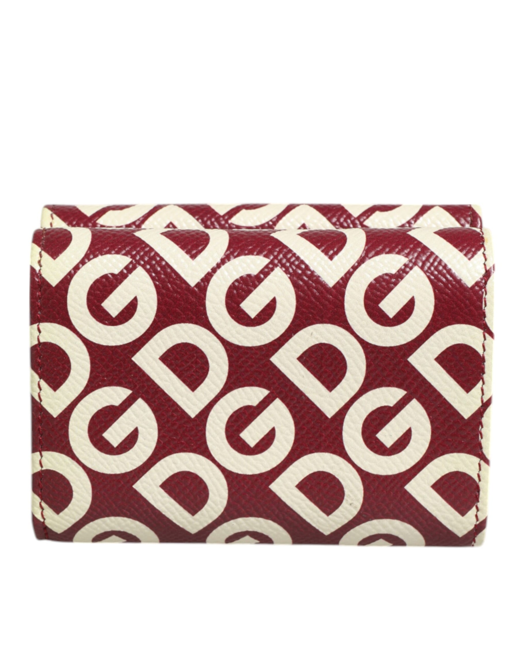 Dolce & Gabbana Burgundy Logo Print Calf Leather French Flap Card Holder Wallet | Regal Royce
