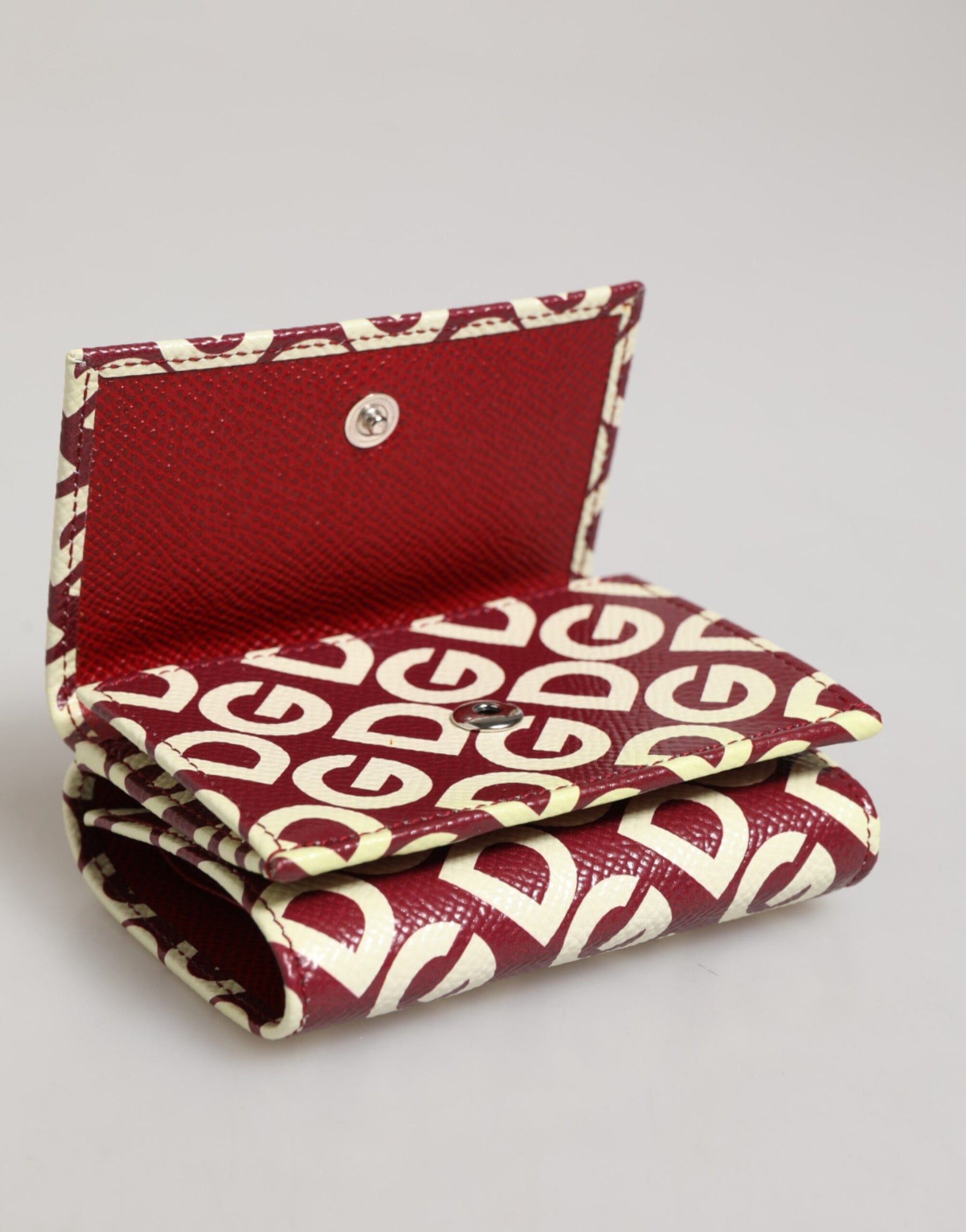 Dolce & Gabbana Burgundy Logo Print Calf Leather French Flap Card Holder Wallet | Regal Royce