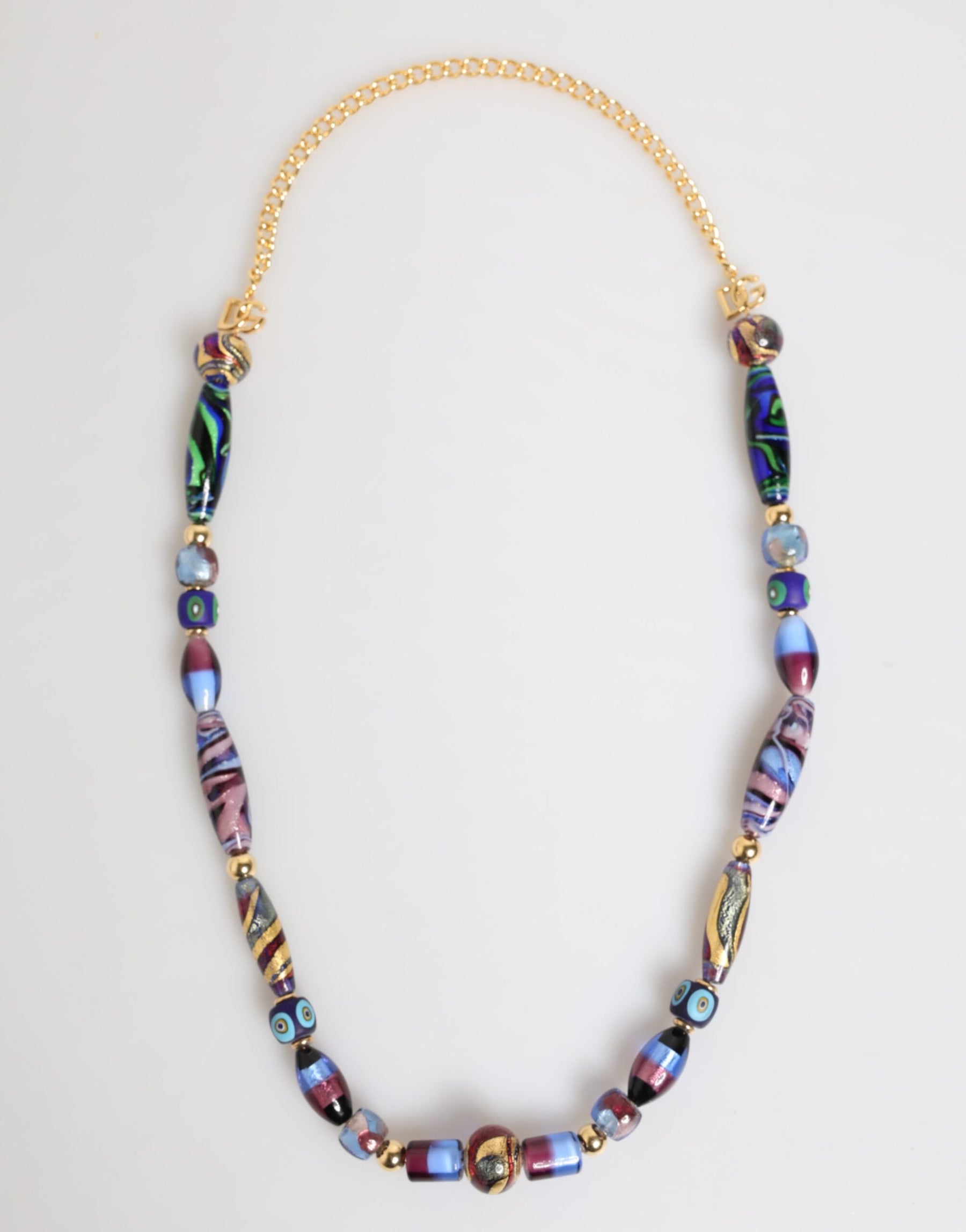 Dolce & Gabbana Multicolor Murano Glass Beads Gold Brass Chain Jewelry Necklace | Regal Royce