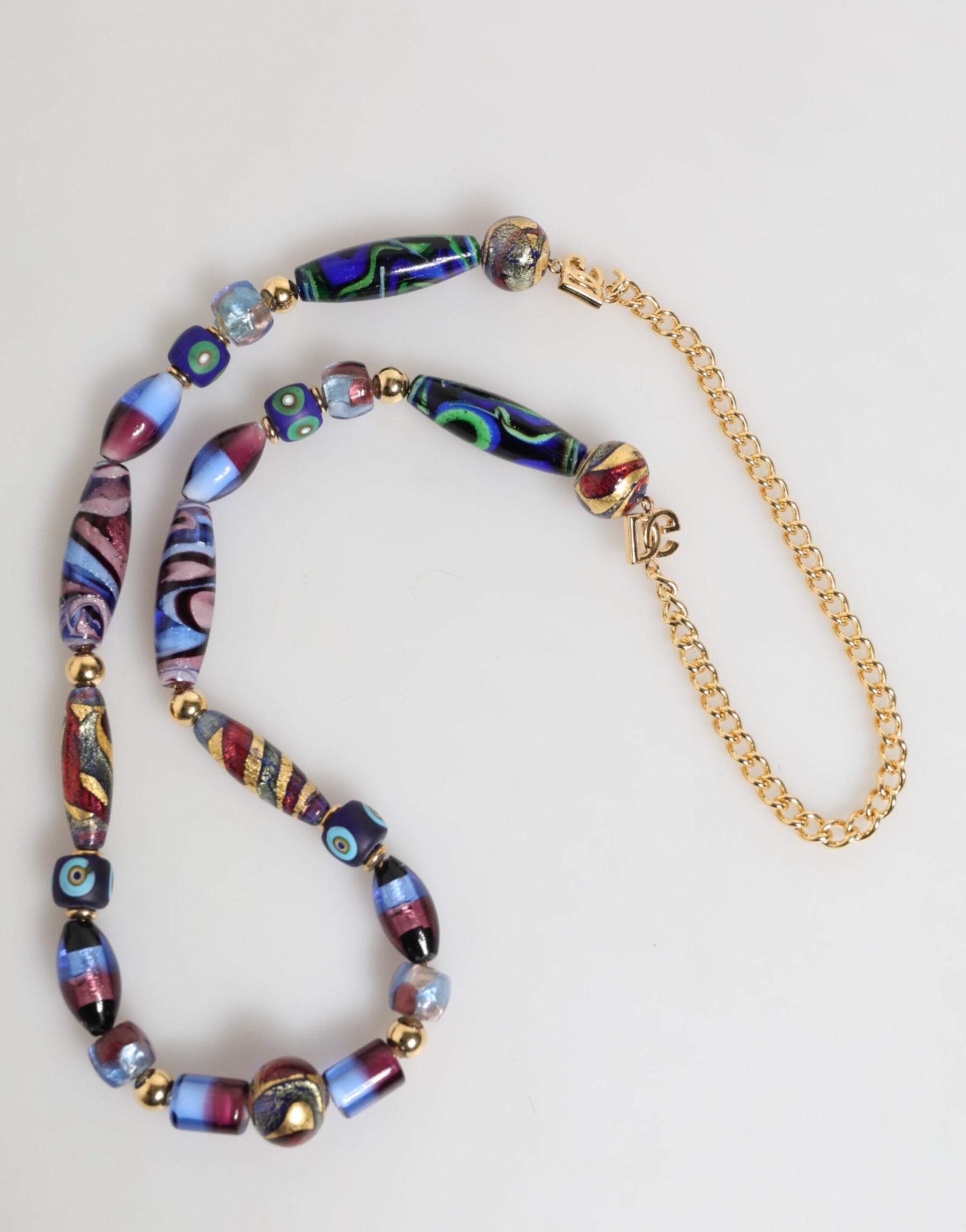 Dolce & Gabbana Multicolor Murano Glass Beads Gold Brass Chain Jewelry Necklace | Regal Royce