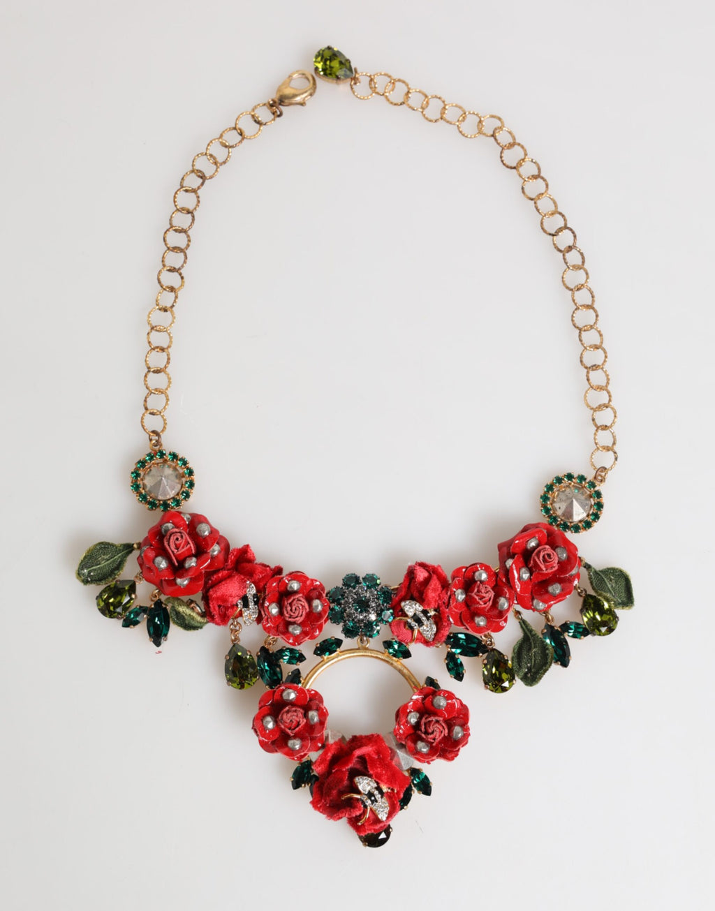 Dolce & Gabbana Red Rose Floral Crystal Embellished Statement Jewelry Necklace