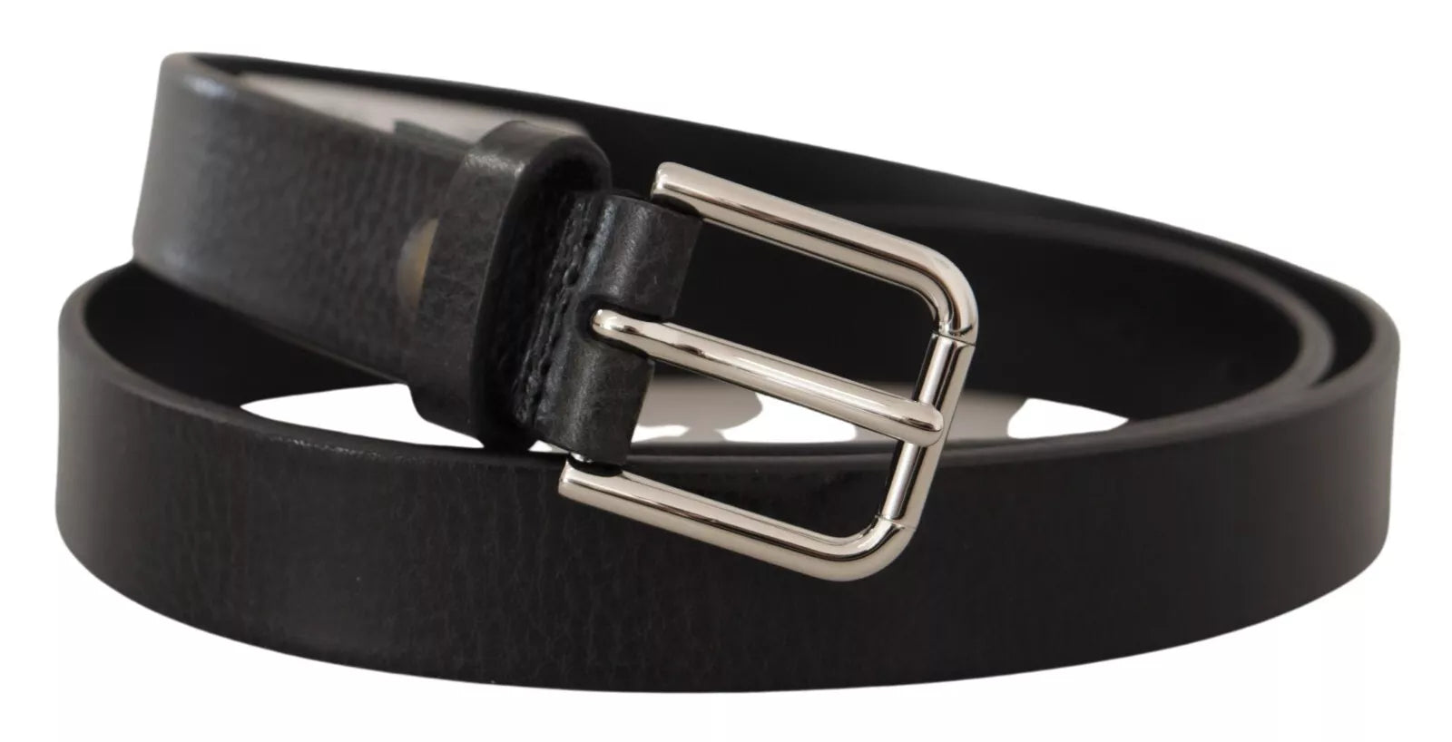 Dolce & Gabbana Calf Leather Silver Tone Black Metal Buckle Belt | Regal Royce