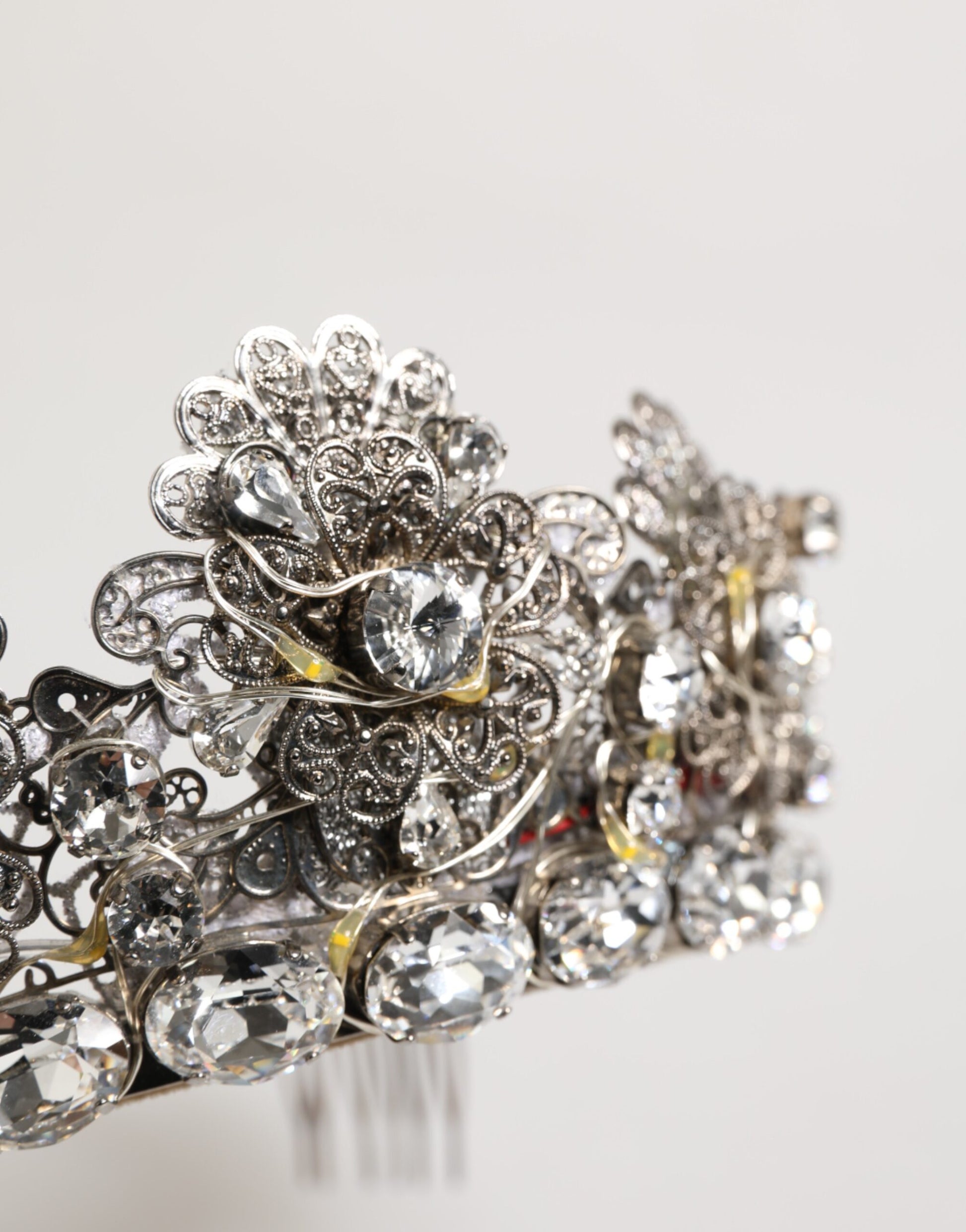 Dolce & Gabbana LED Crystal Embellished Silver Floral Filigree Crown Tiara