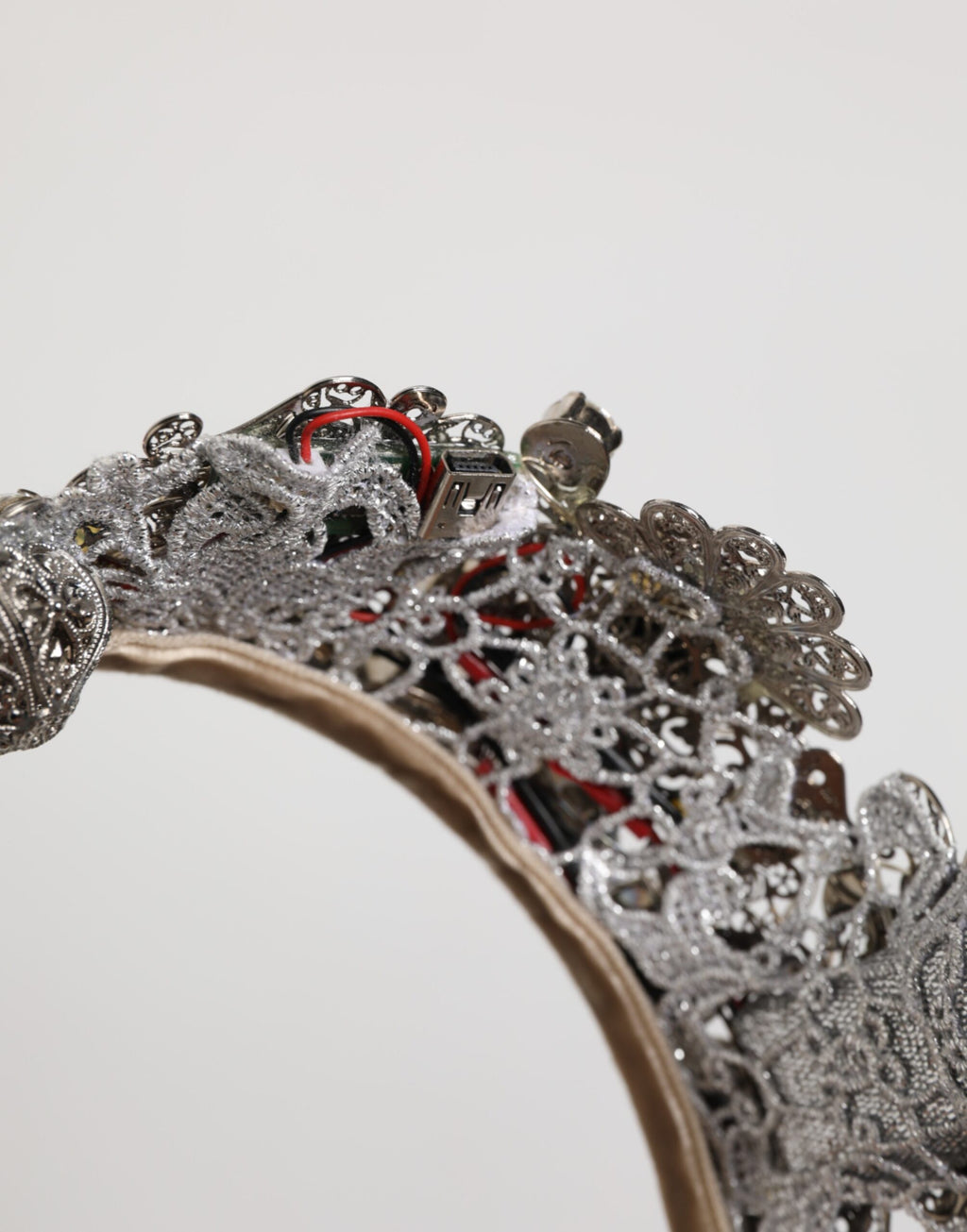 Dolce & Gabbana LED Crystal Embellished Silver Floral Filigree Crown Tiara