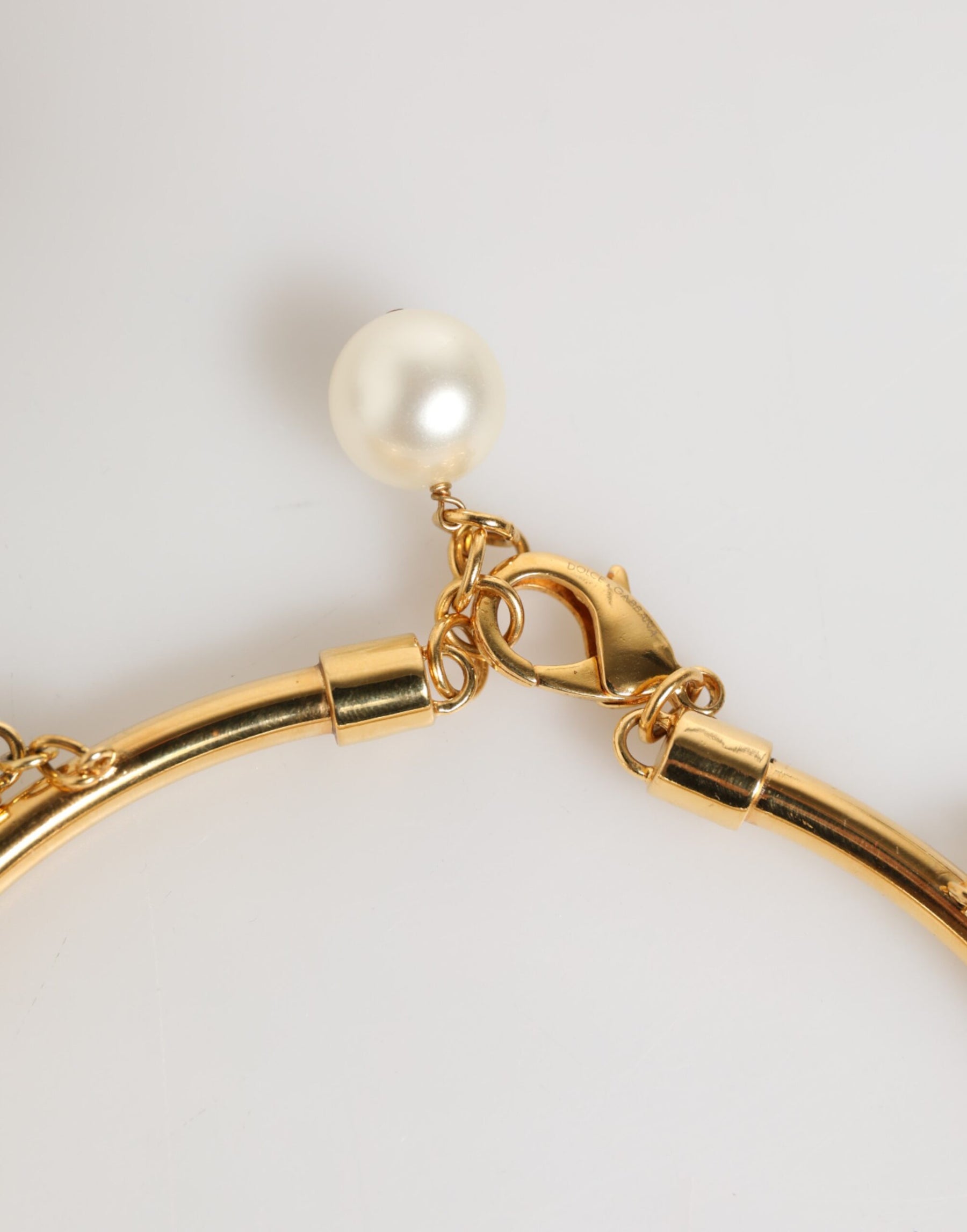 Dolce & Gabbana Gold Brass Faux Pearl Crystal Statement Luxury Jewelry Necklace | Regal Royce