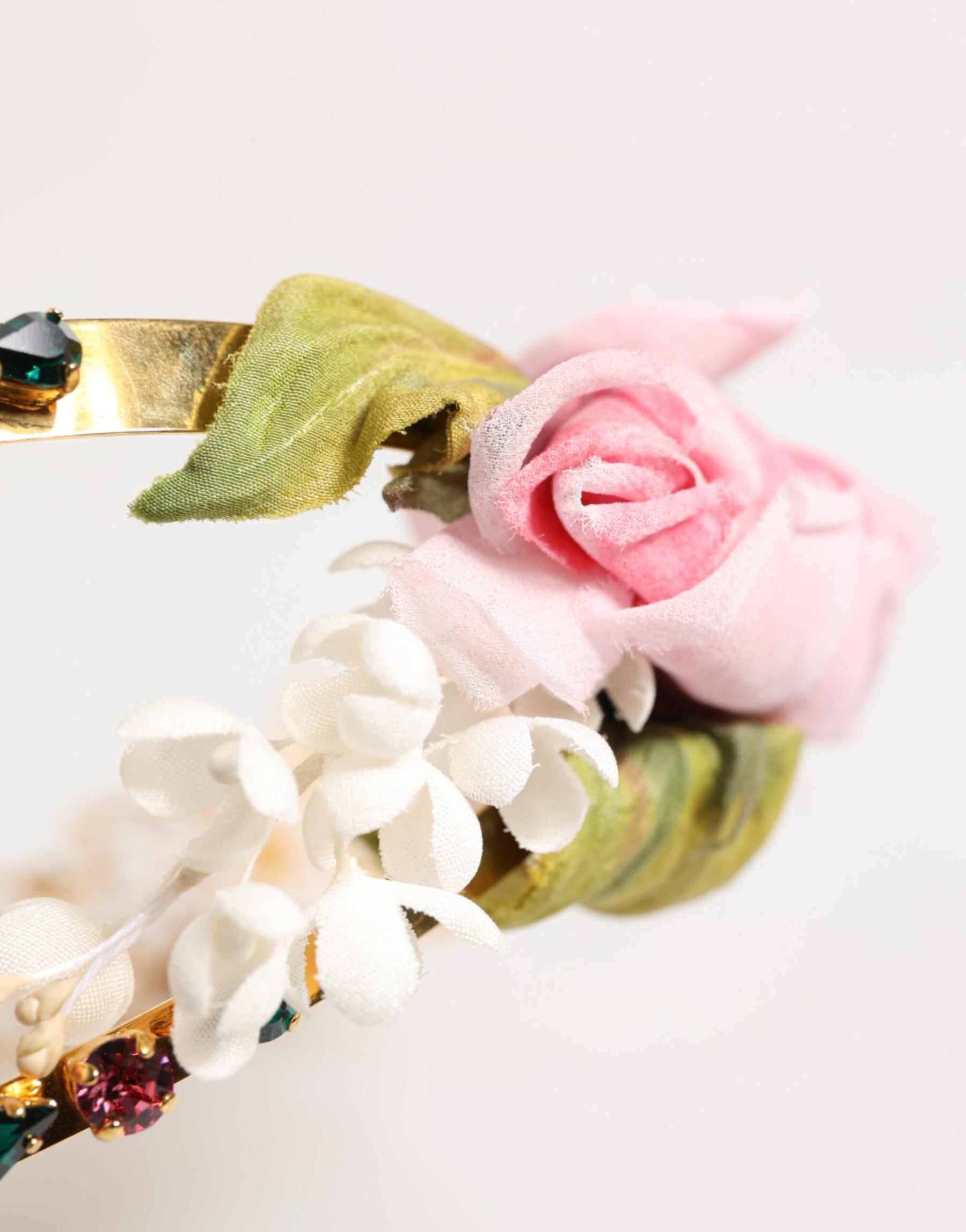 Dolce & Gabbana Gold Floral Tiara Pink Roses Crystal Crown Headband | Regal Royce