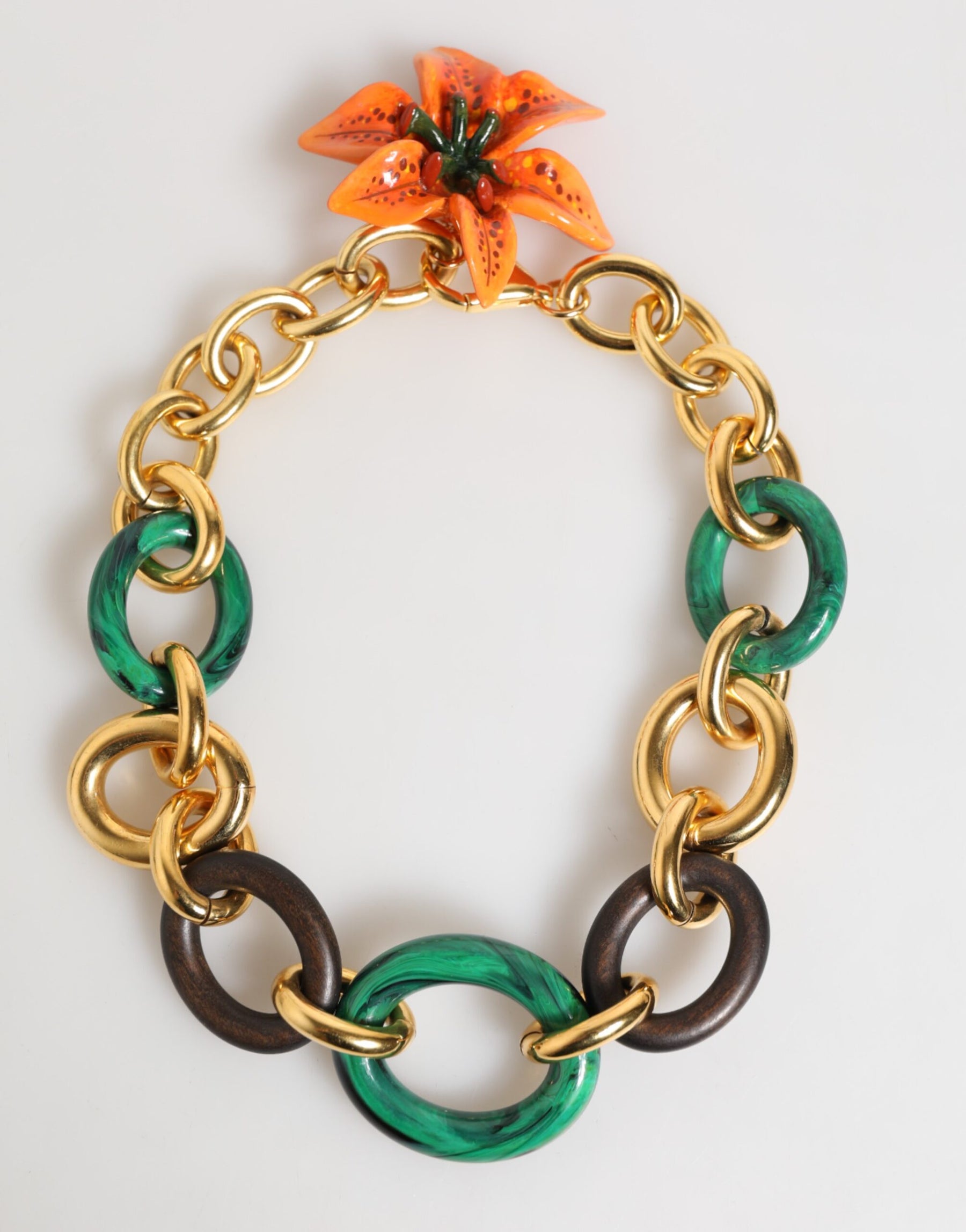 Dolce & Gabbana Multicolor Gold Brass Tiger Lily Floral Chai Necklace | Regal Royce