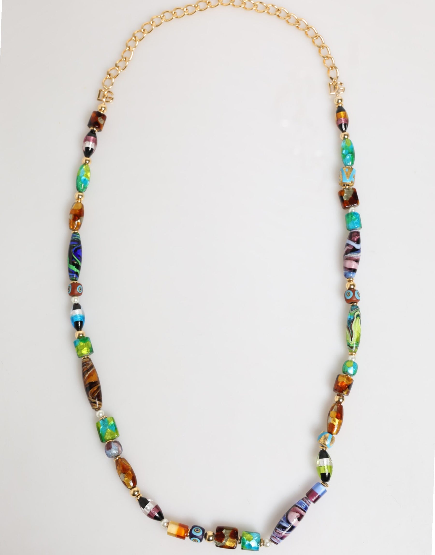 Dolce & Gabbana Multicolor Murano Glass Beads Gold Chain Jewelry Necklace | Regal Royce