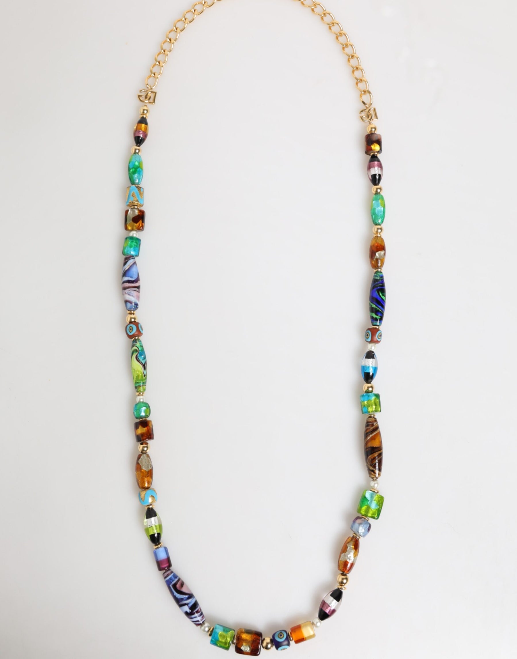 Dolce & Gabbana Multicolor Murano Glass Beads Gold Chain Jewelry Necklace | Regal Royce