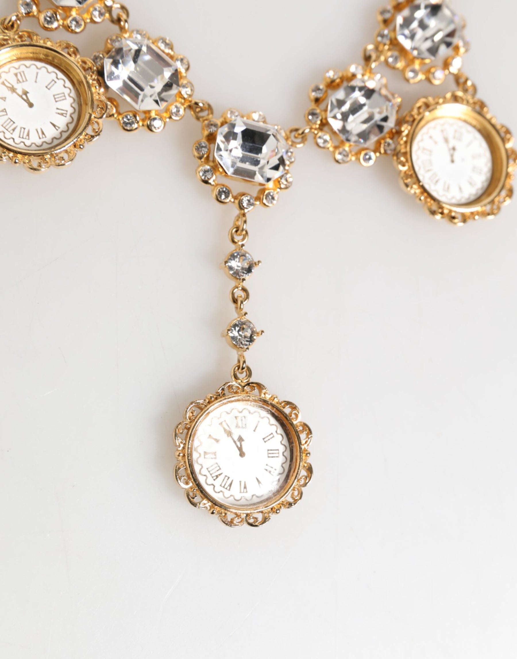 Dolce & Gabbana Gold Crystal Clock Face Pendant Statement Jewelry Necklace | Regal Royce