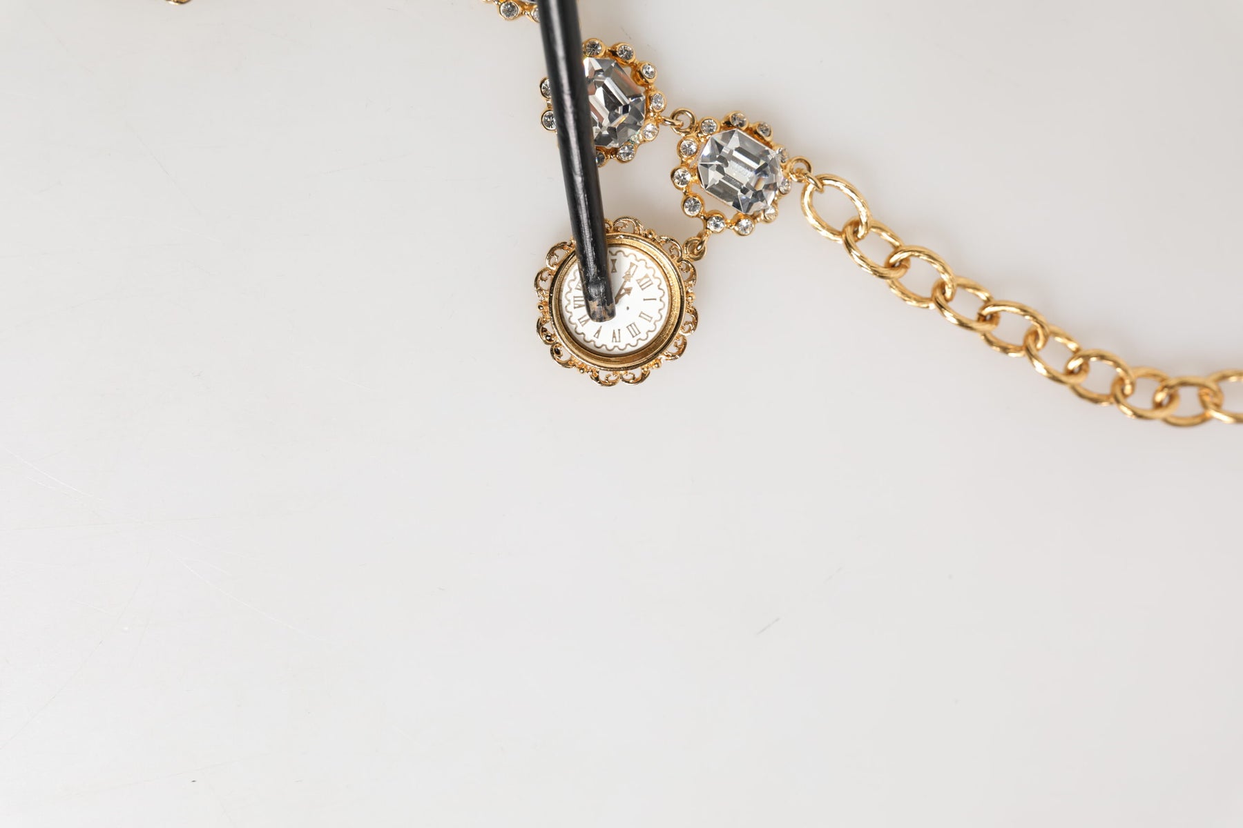 Dolce & Gabbana Gold Crystal Clock Face Pendant Statement Jewelry Necklace | Regal Royce