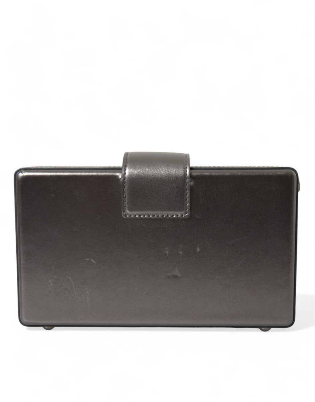 Dolce & Gabbana Steel Gray Leather Box Shape Shoulder Gold DG Logo Plaque Bag