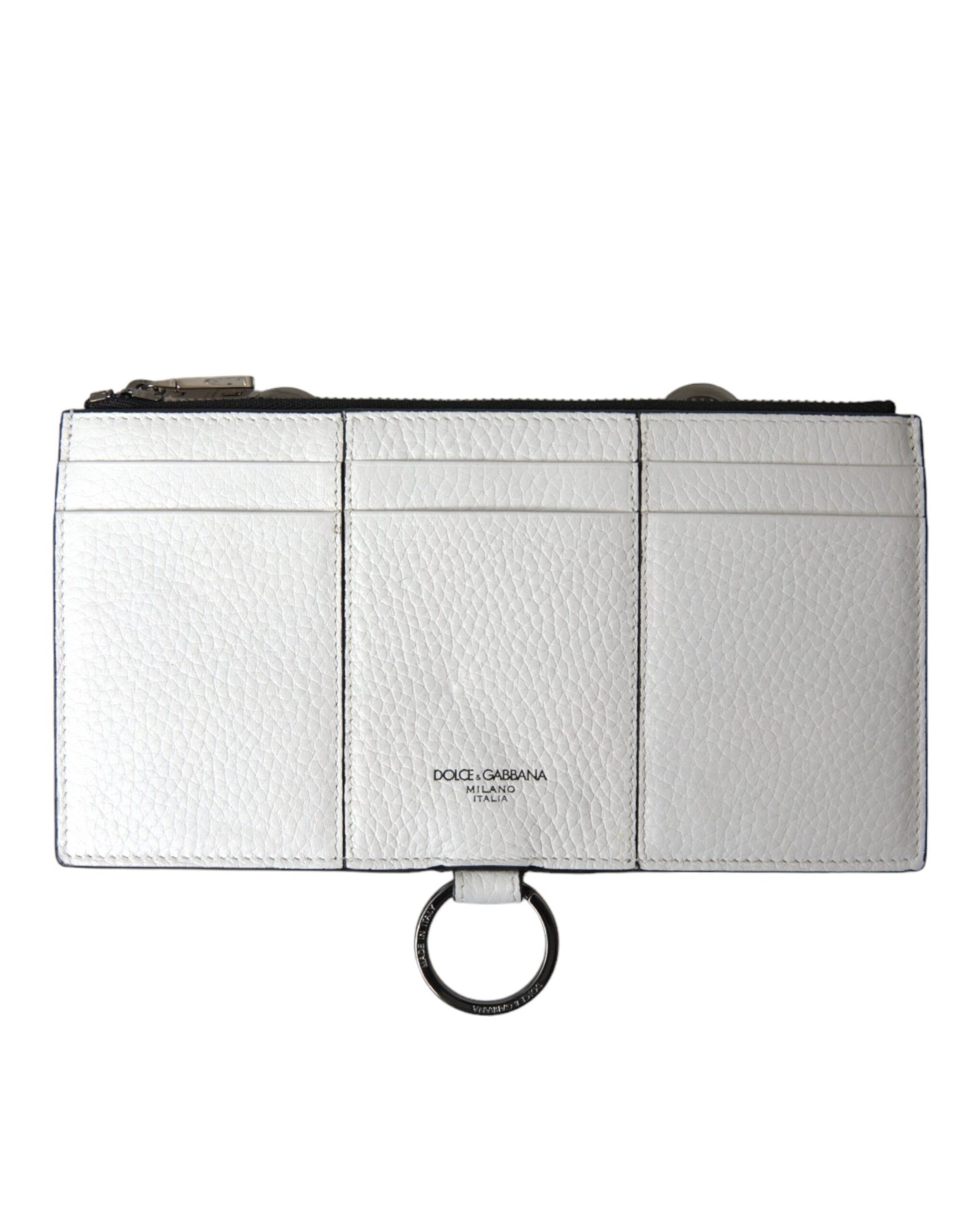 Dolce & Gabbana White Calfskin Leather Large Crossbody Card Holder Wallet