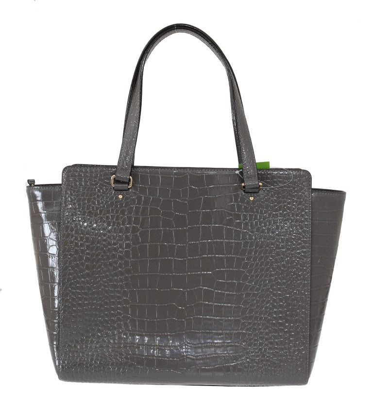 Kate Spade Grey Croc Embossed Leather Elissa Bristol Drive Tote Handbag Bag