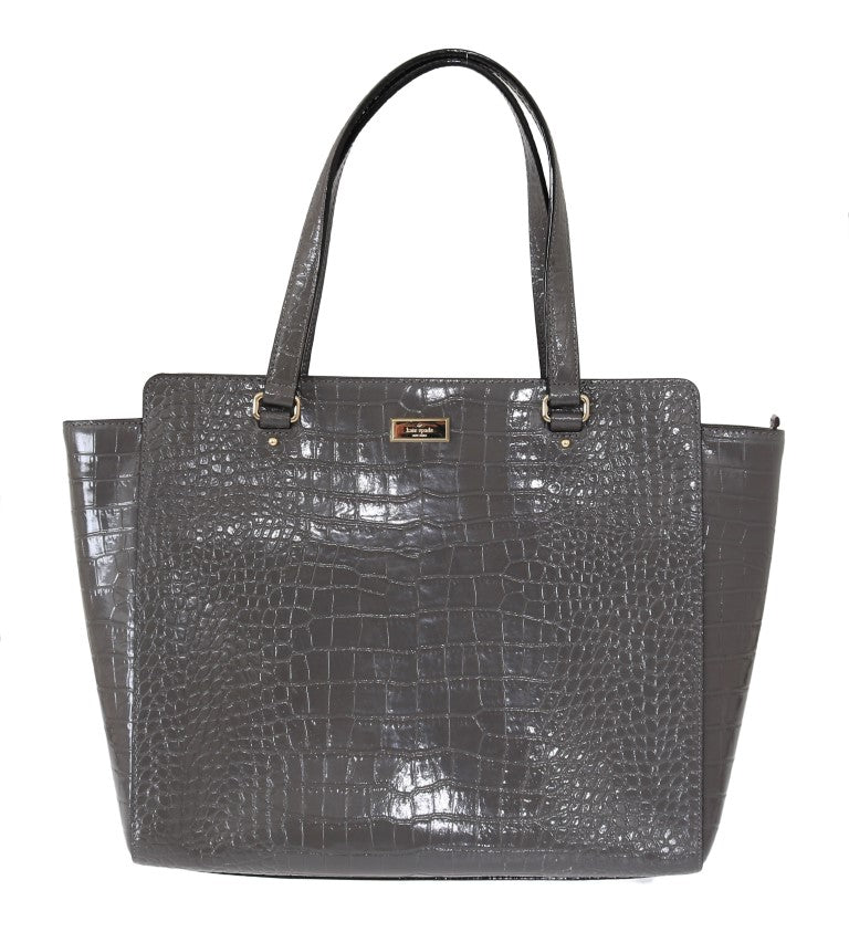Kate Spade Grey Croc Embossed Leather Elissa Bristol Drive Tote Handbag Bag | Regal Royce