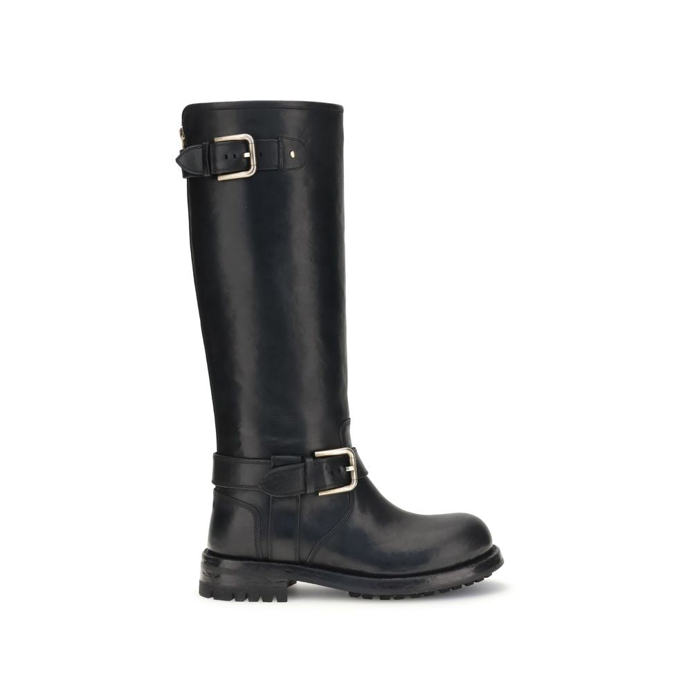 Dolce & Gabbana Black Calf Leather Bos Taurus Lace-Up Boots | Regal Royce